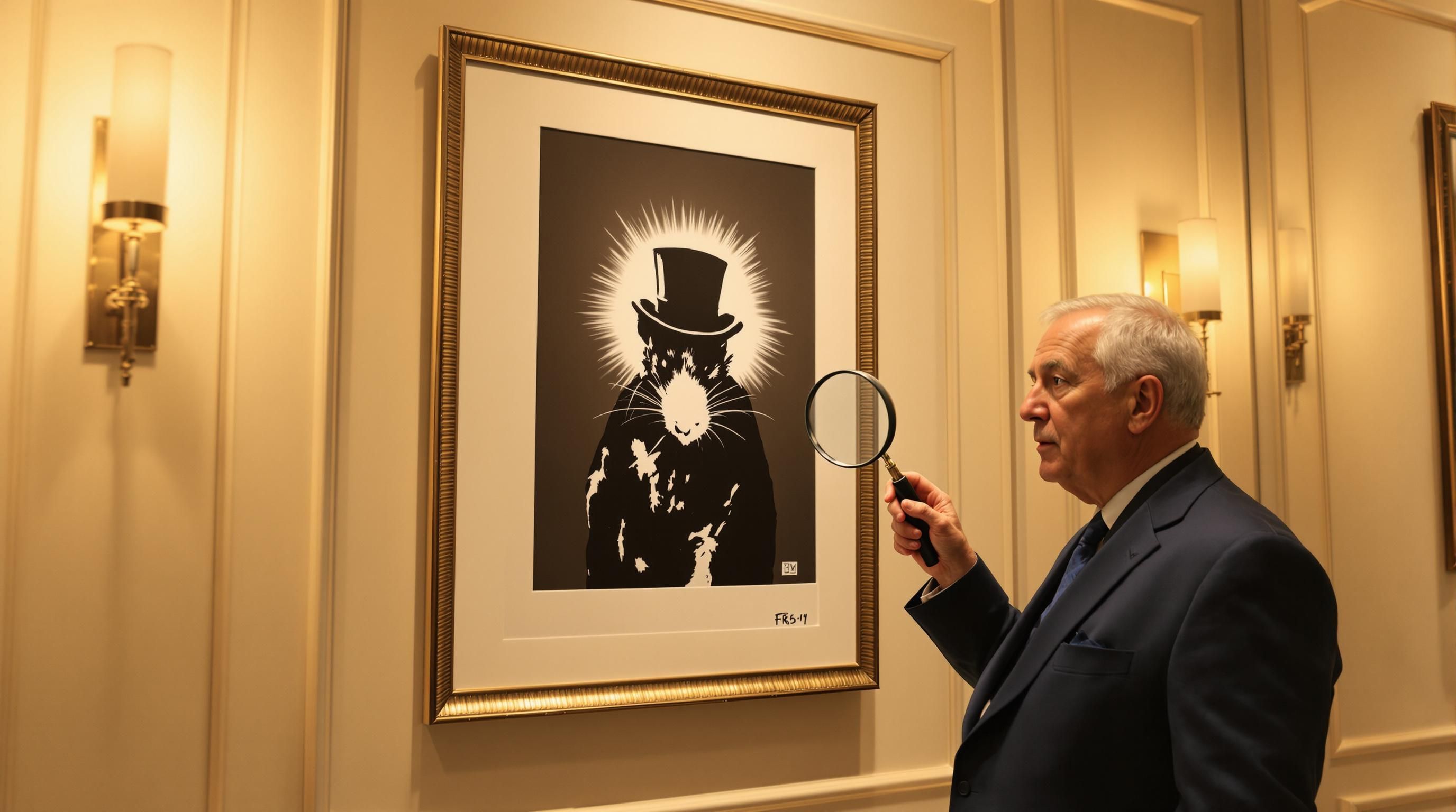 Close-up of a Banksy artwork showing the detail and signature