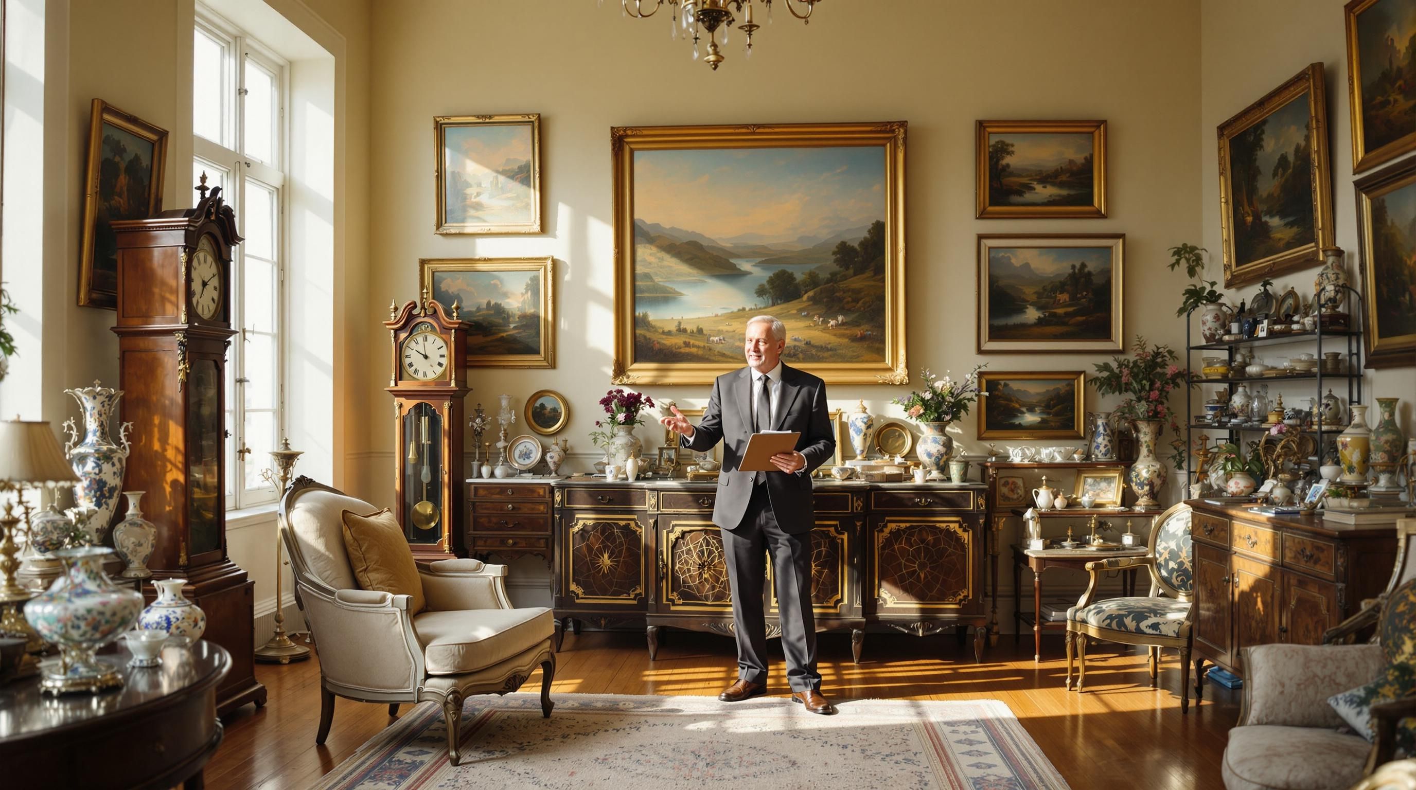 Professional antique appraiser credentials and organization logos displayed