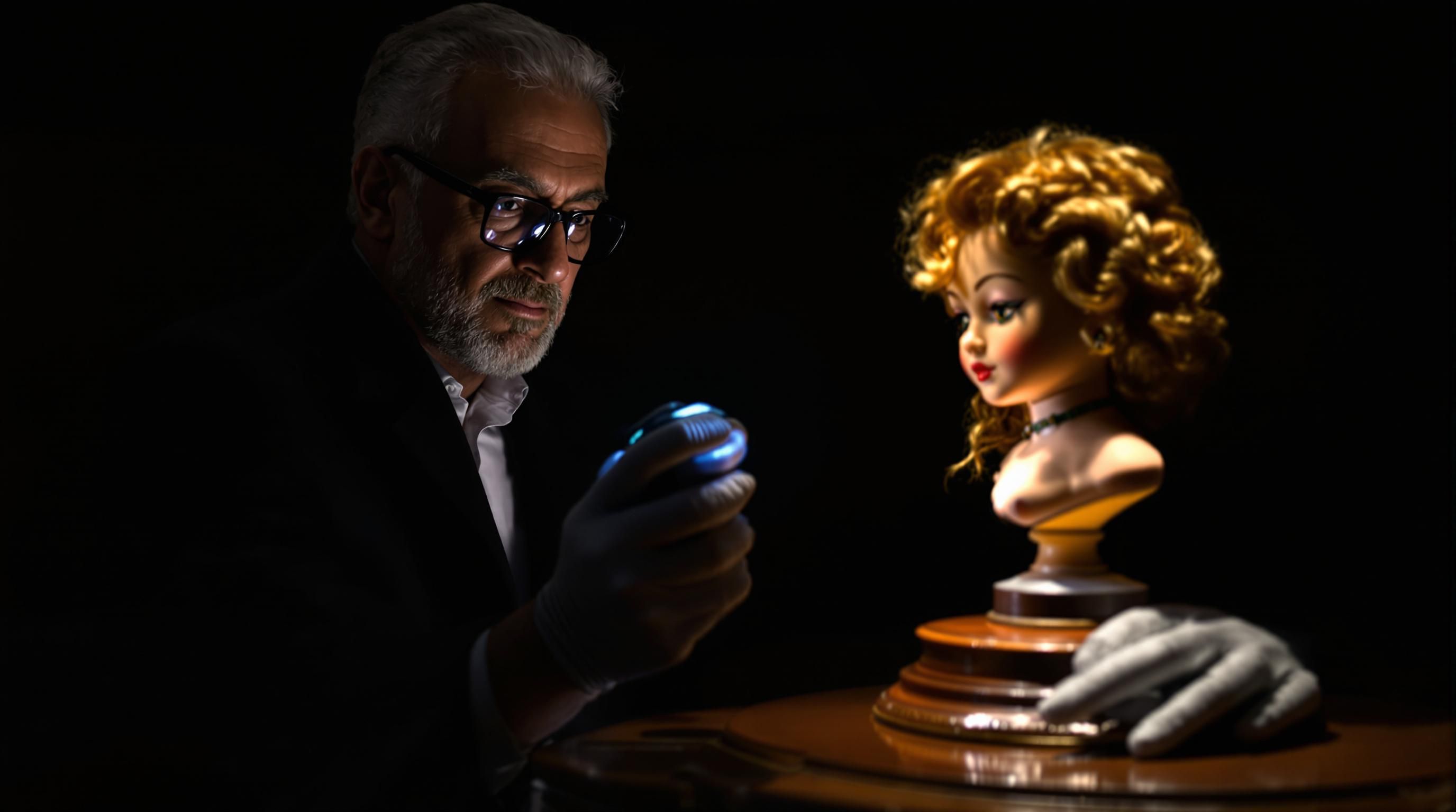 Antique appraiser studying and researching reference materials