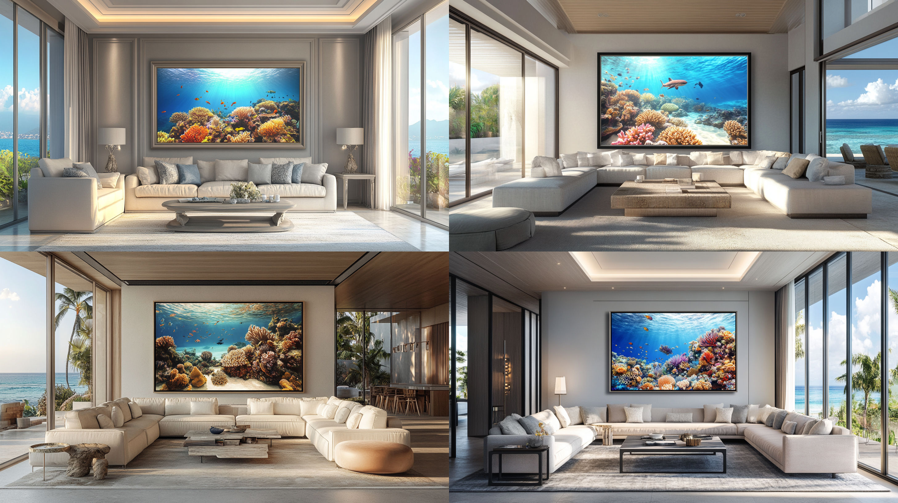 Luxurious living room featuring a large framed Christian Lassen marine painting