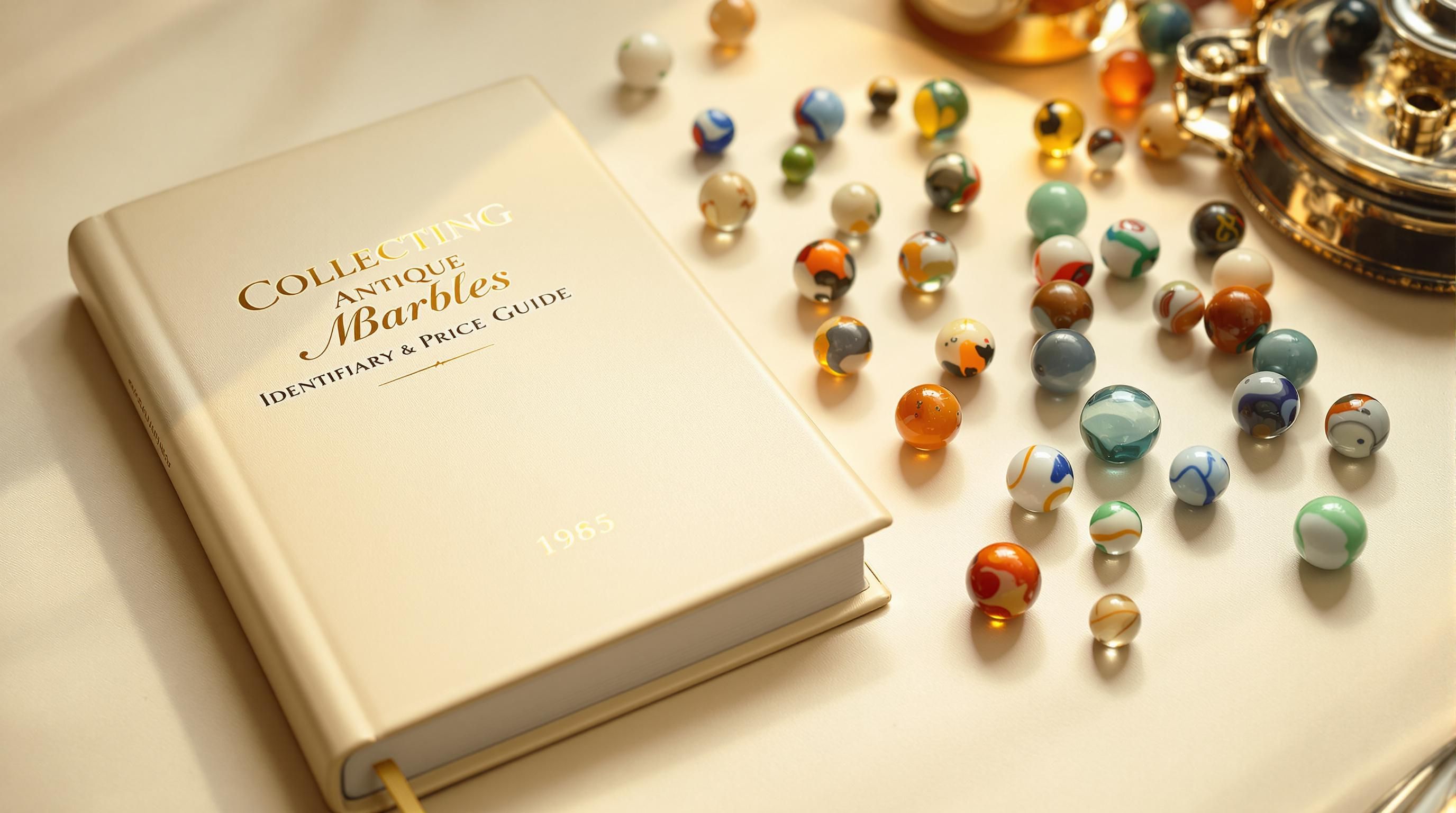 Display of machine-made marbles from various manufacturers showing distinct patterns