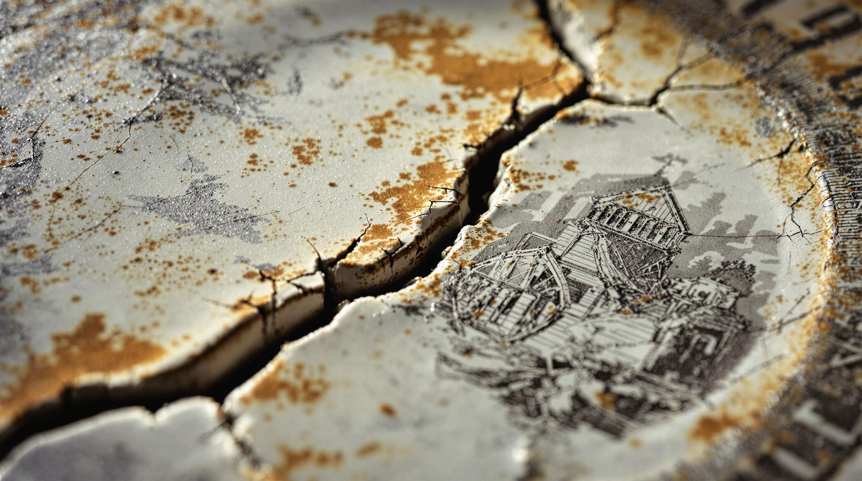 Close-up of a Currier and Ives Old Grist Mill dish backstamp