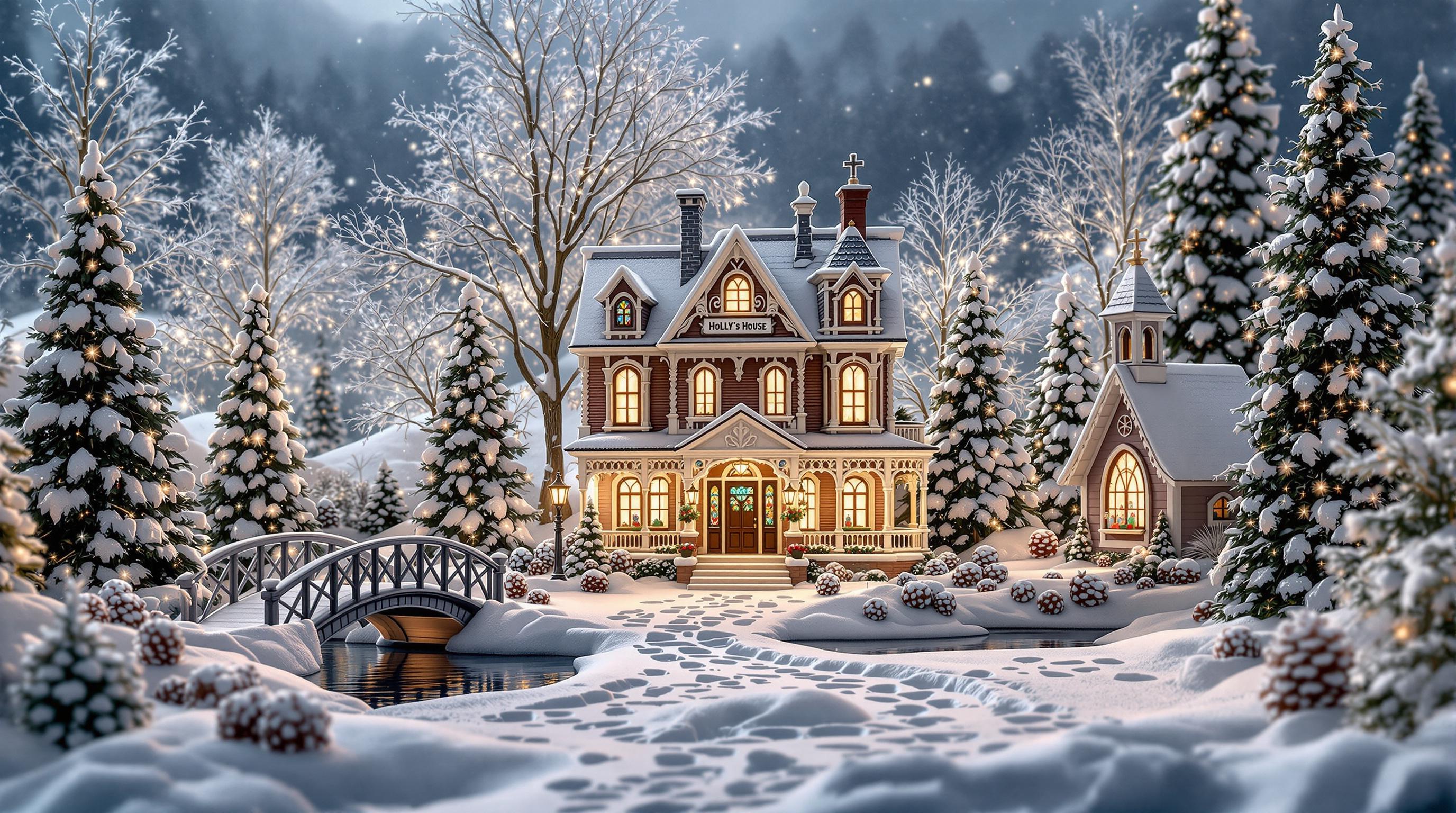 Illuminated Department 56 Christmas village collection with miniature buildings and decorative accessories
