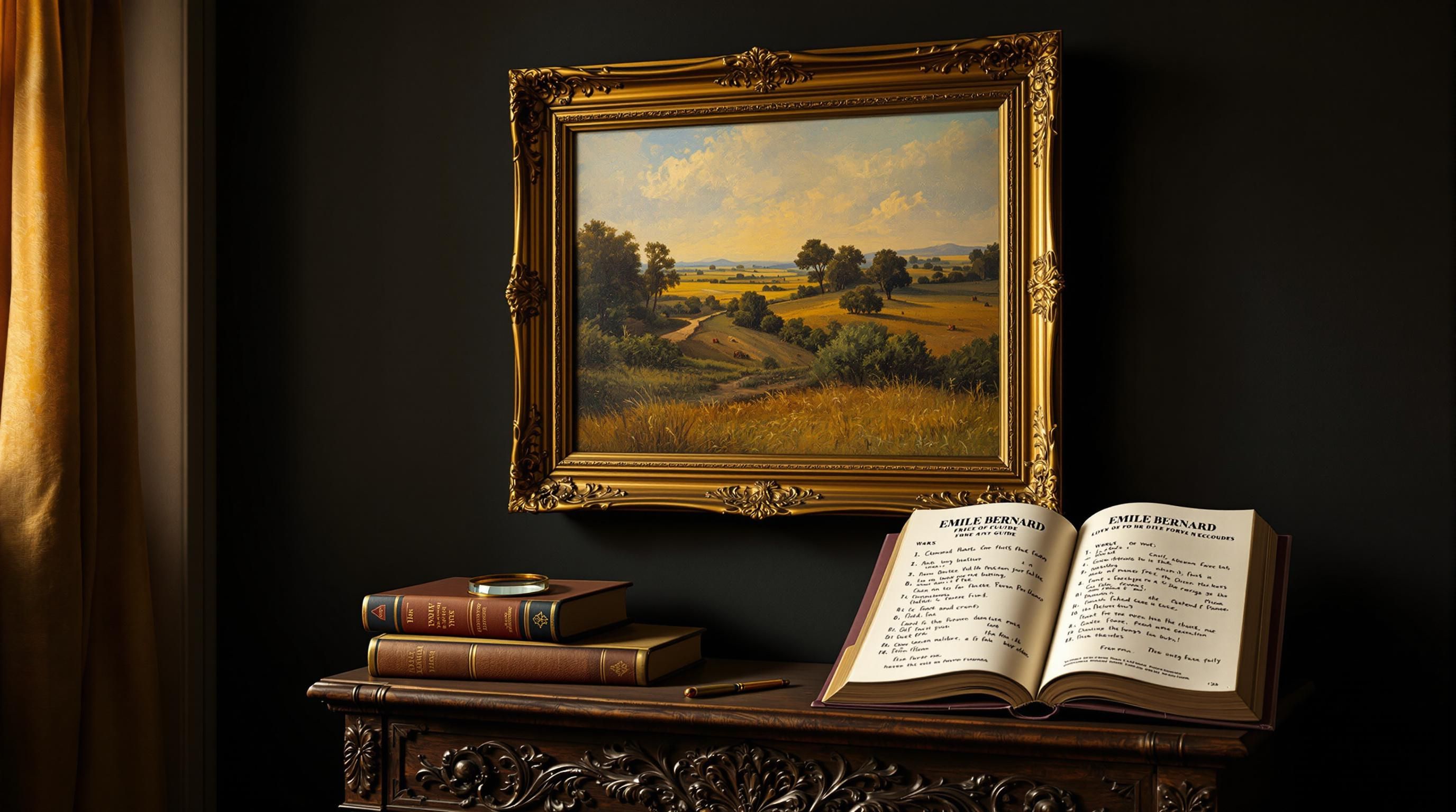 Emile Bellet painting in gallery setting showing typical framing and presentation
