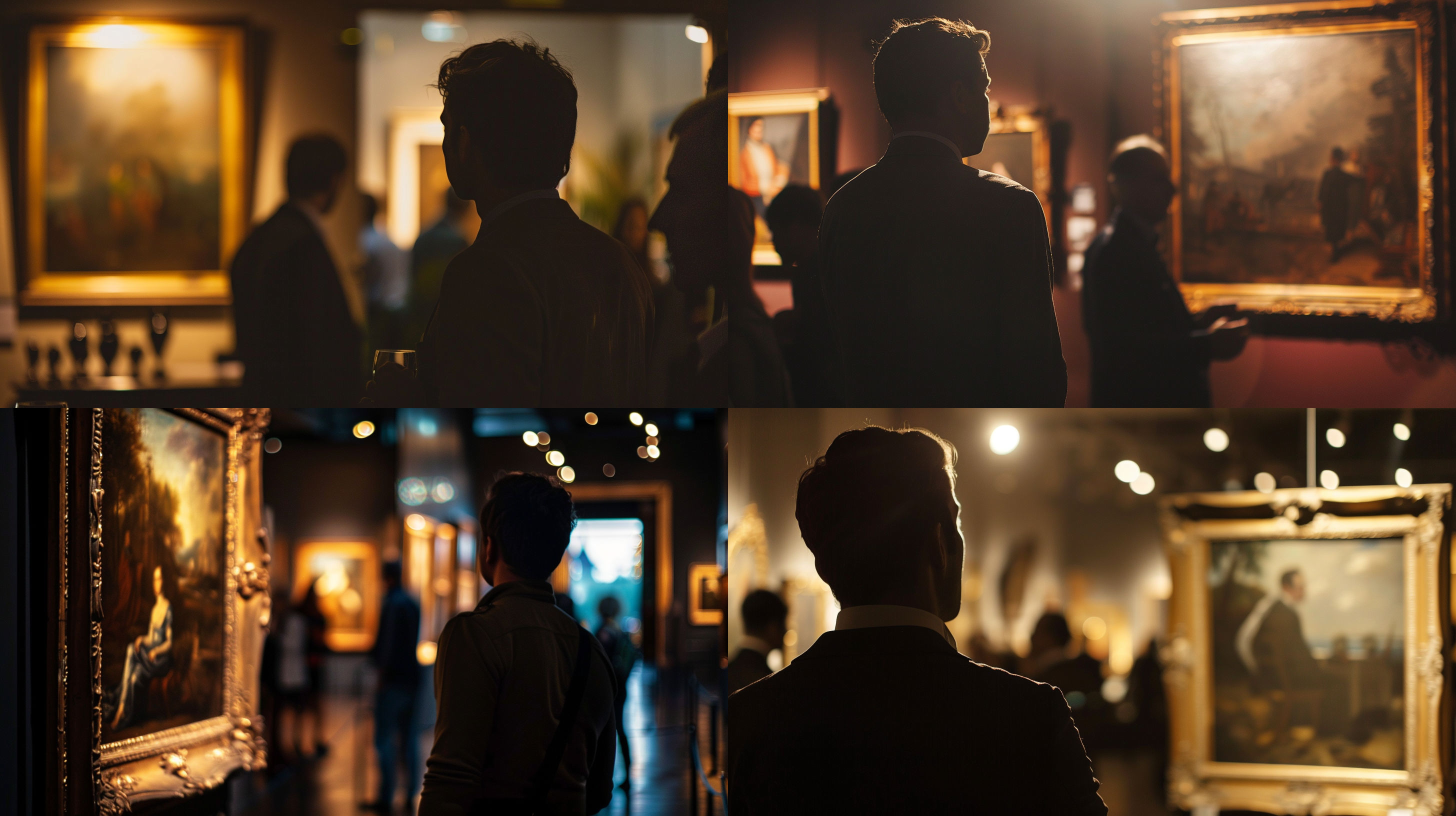 Professional art appraiser in a gallery examining a painting