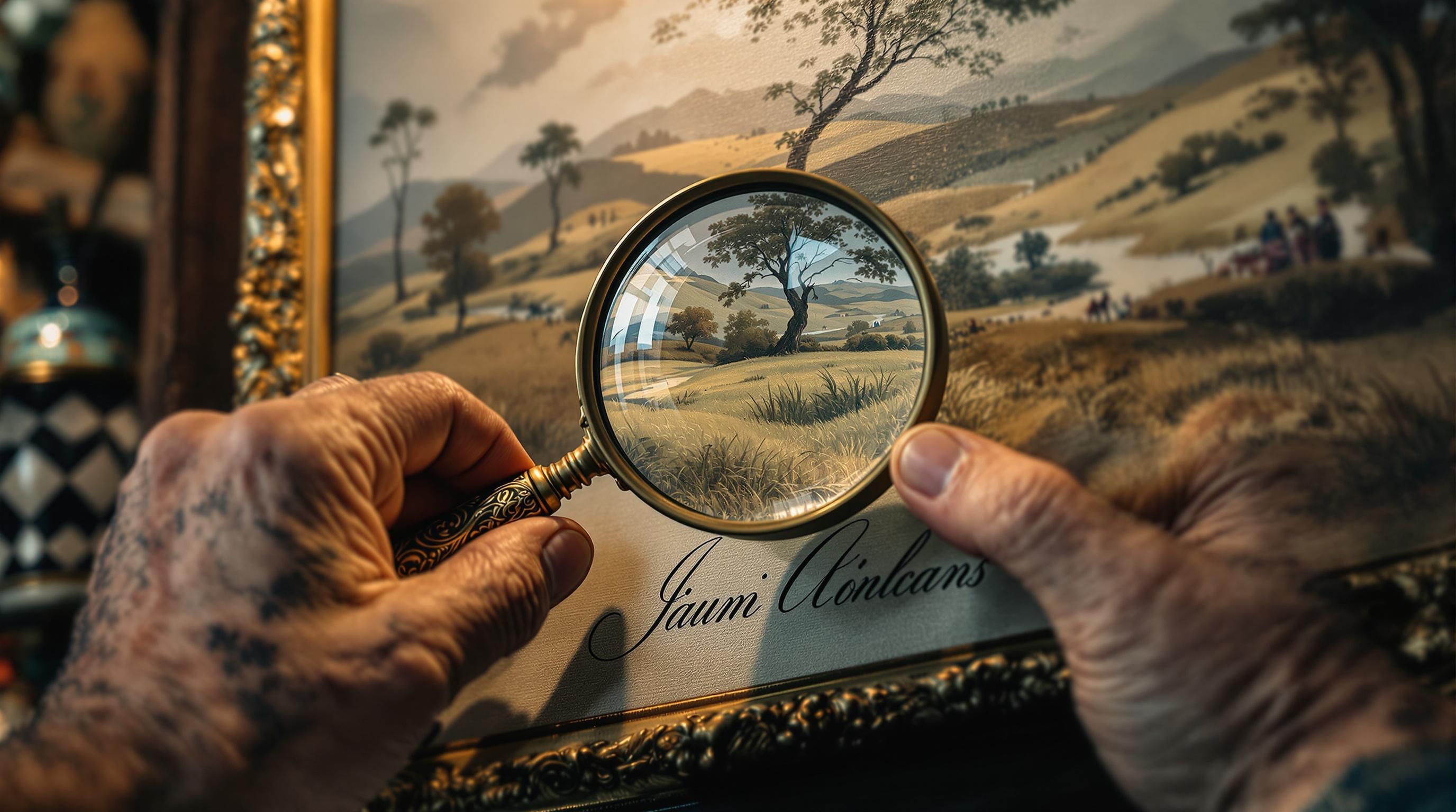 Art expert examining artwork images on a computer screen