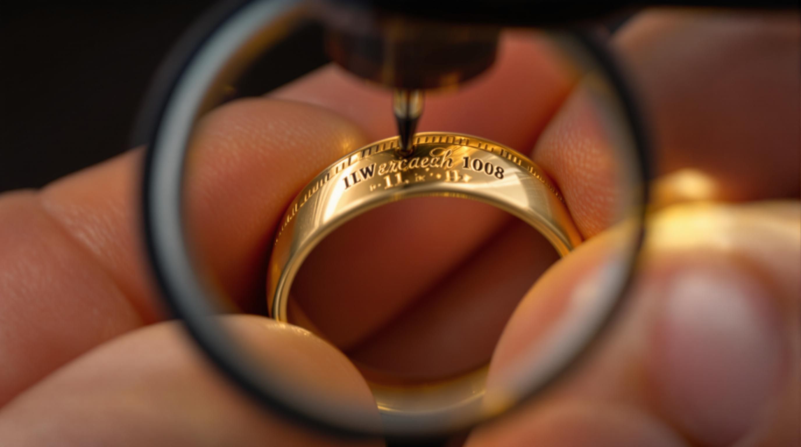 Detailed close-up of gold and silver jewelry hallmarks and maker's marks showing purity stamps and identification symbols