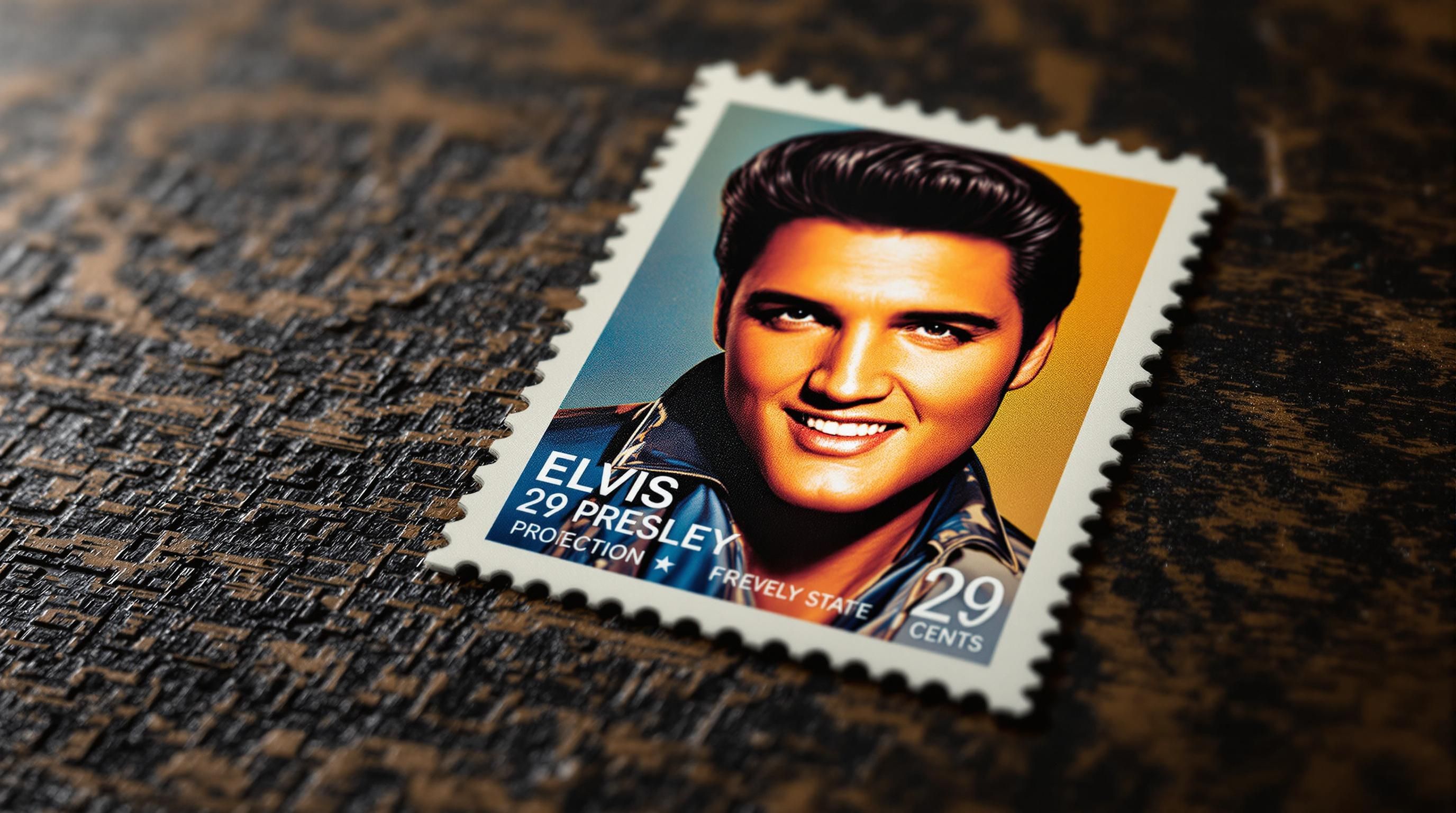 Complete sheet of Elvis Presley 29 cent commemorative stamps featuring young Elvis portrait from 1993