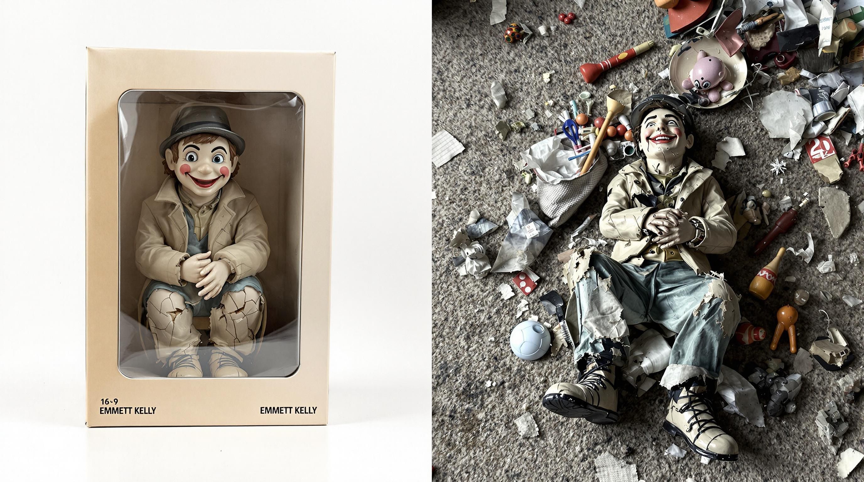Rare Emmett Kelly limited edition figurine showing the clown in an uncommon pose
