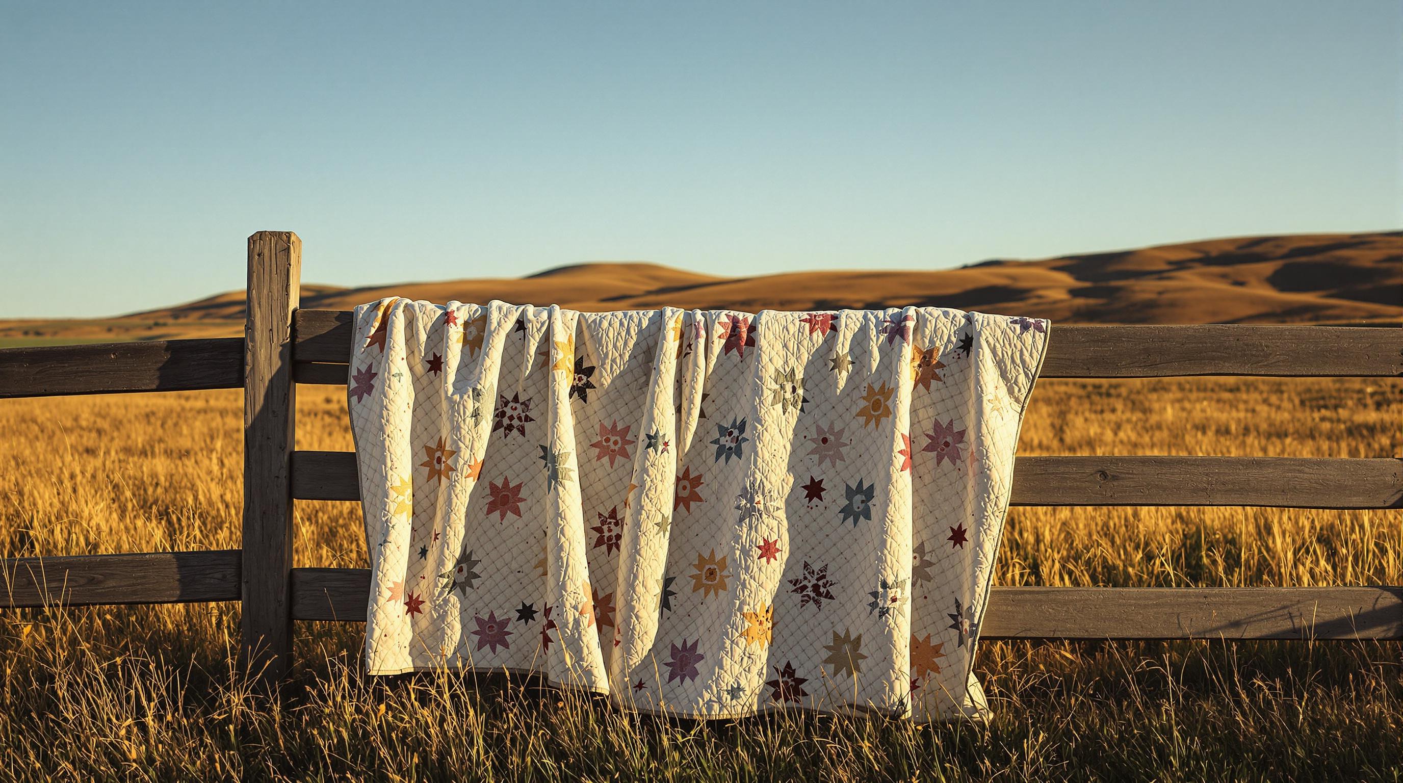Handmade quilts displayed for sale at a craft show or market