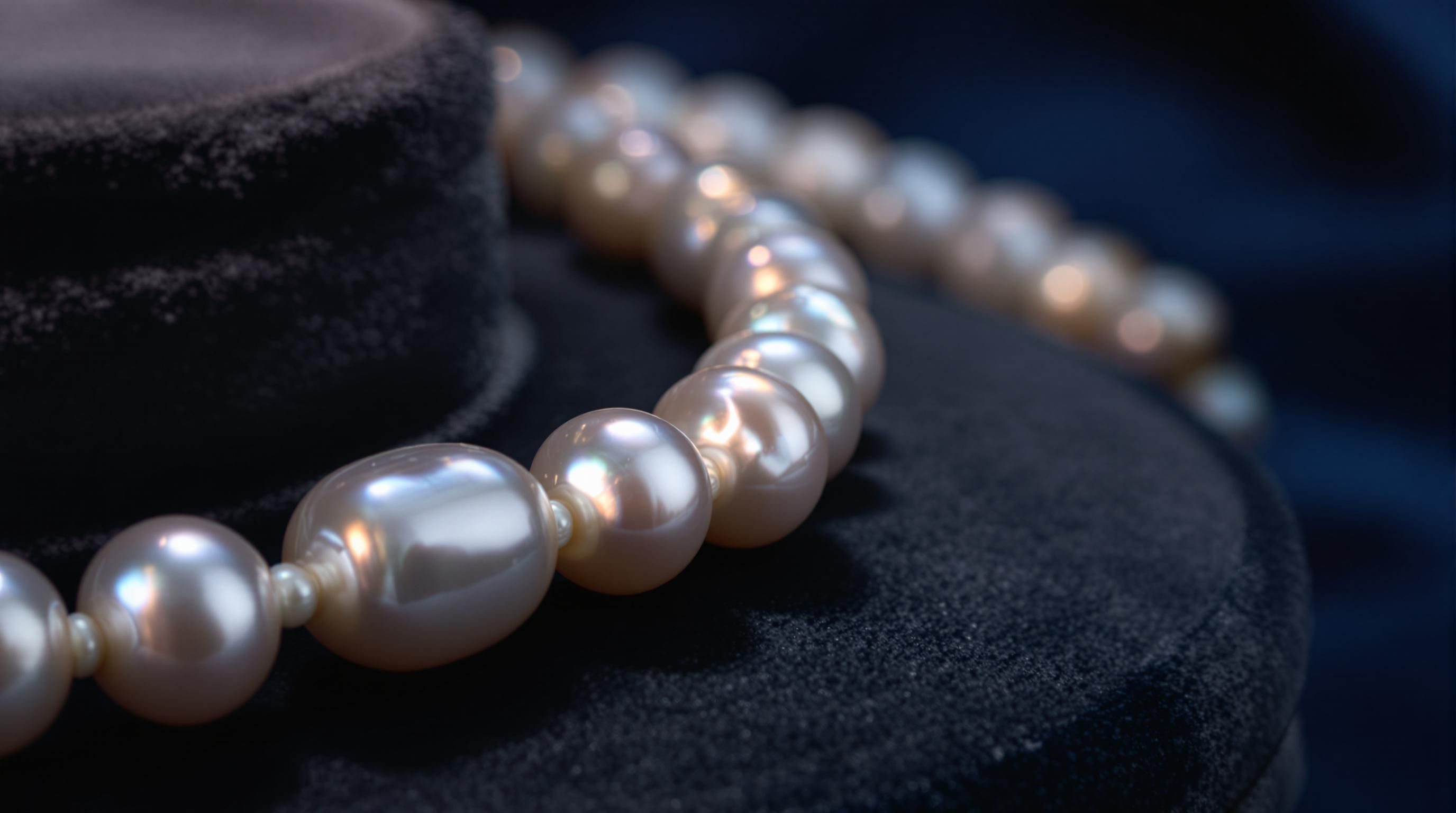 Elegant Majorica pearl necklace displayed against dark background showing luster and quality