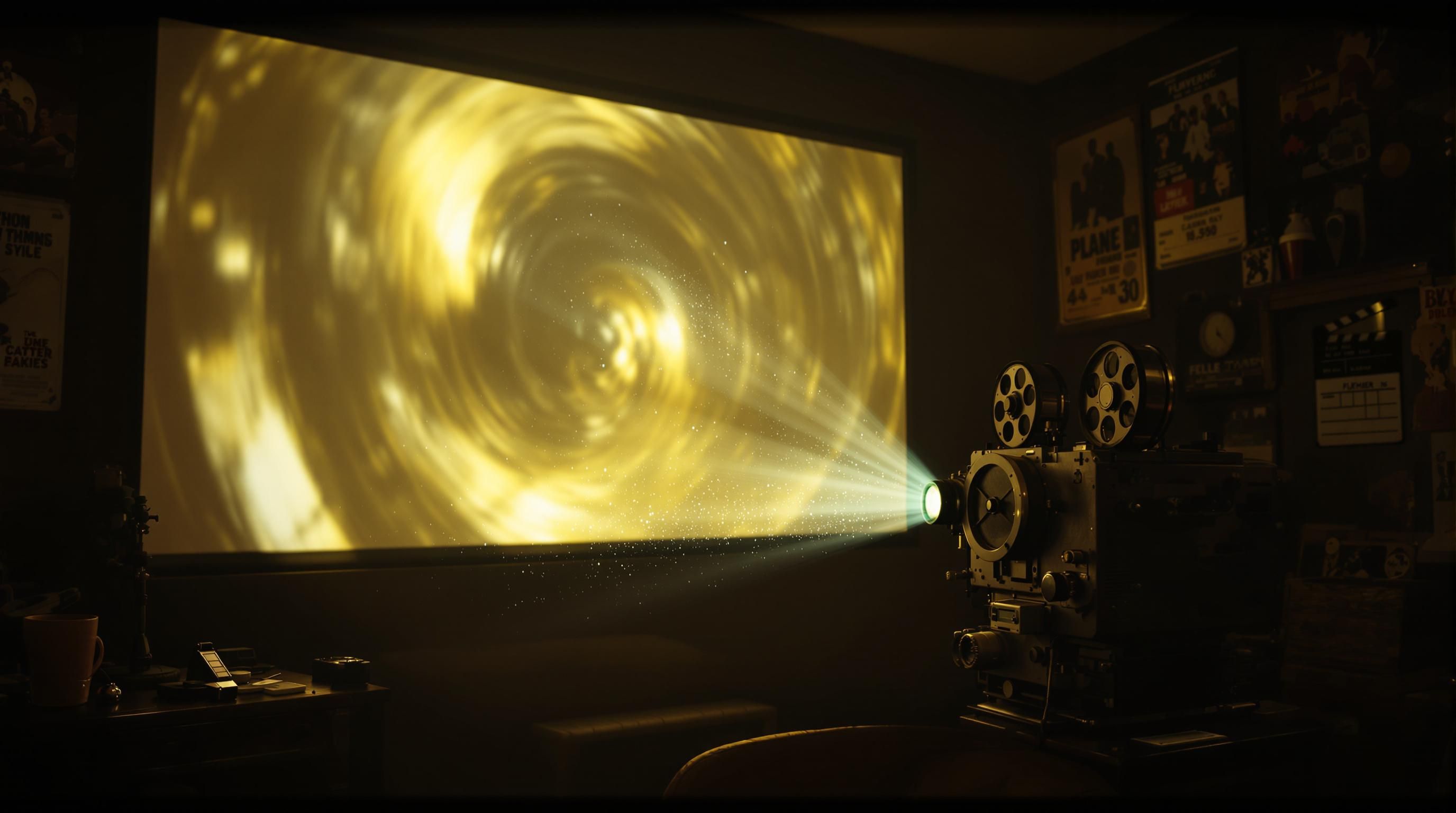 Collection of vintage film projectors showing different types and sizes from 8mm to 35mm models