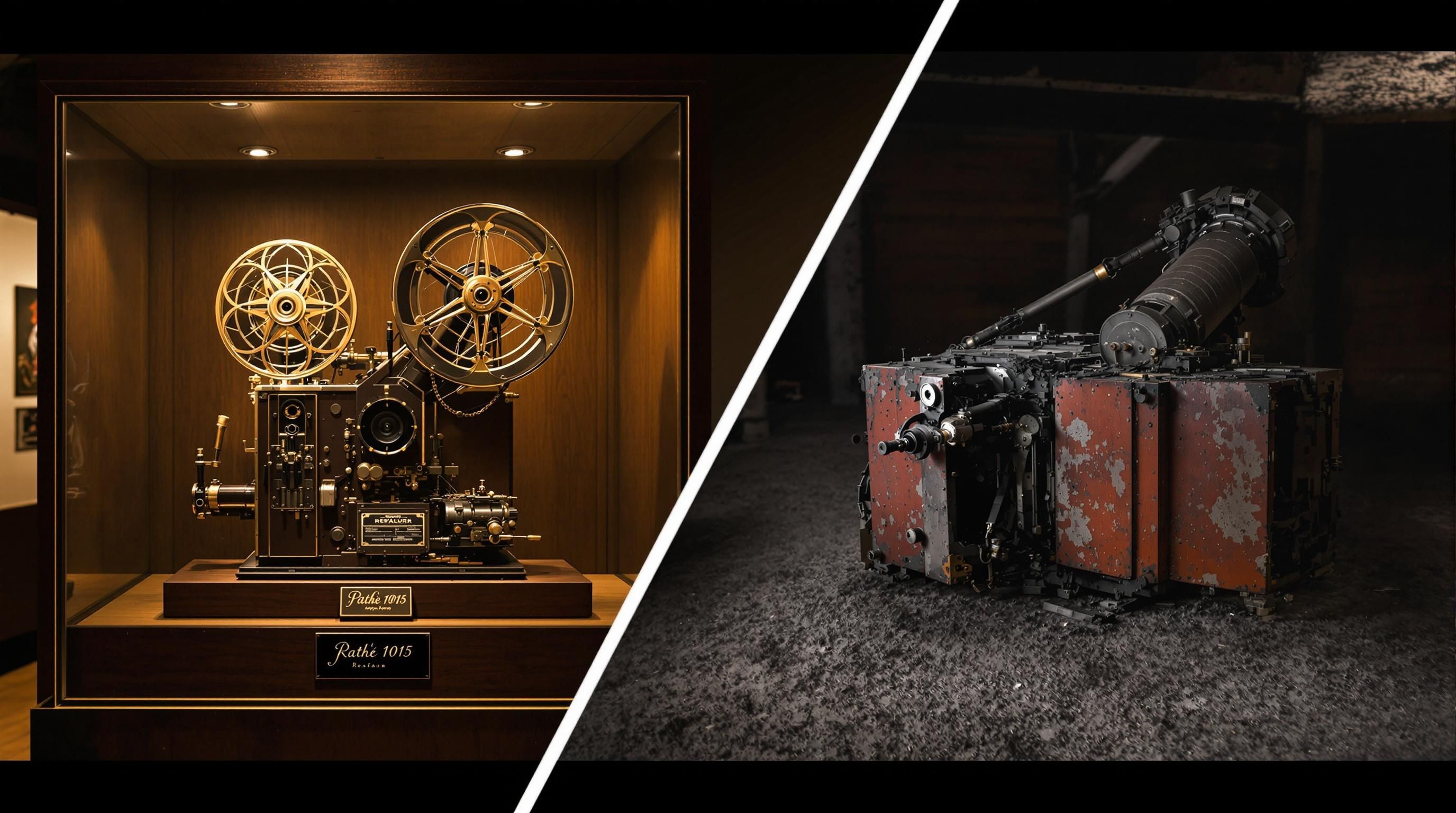Person selling a vintage 16mm projector to a collector at an antique market