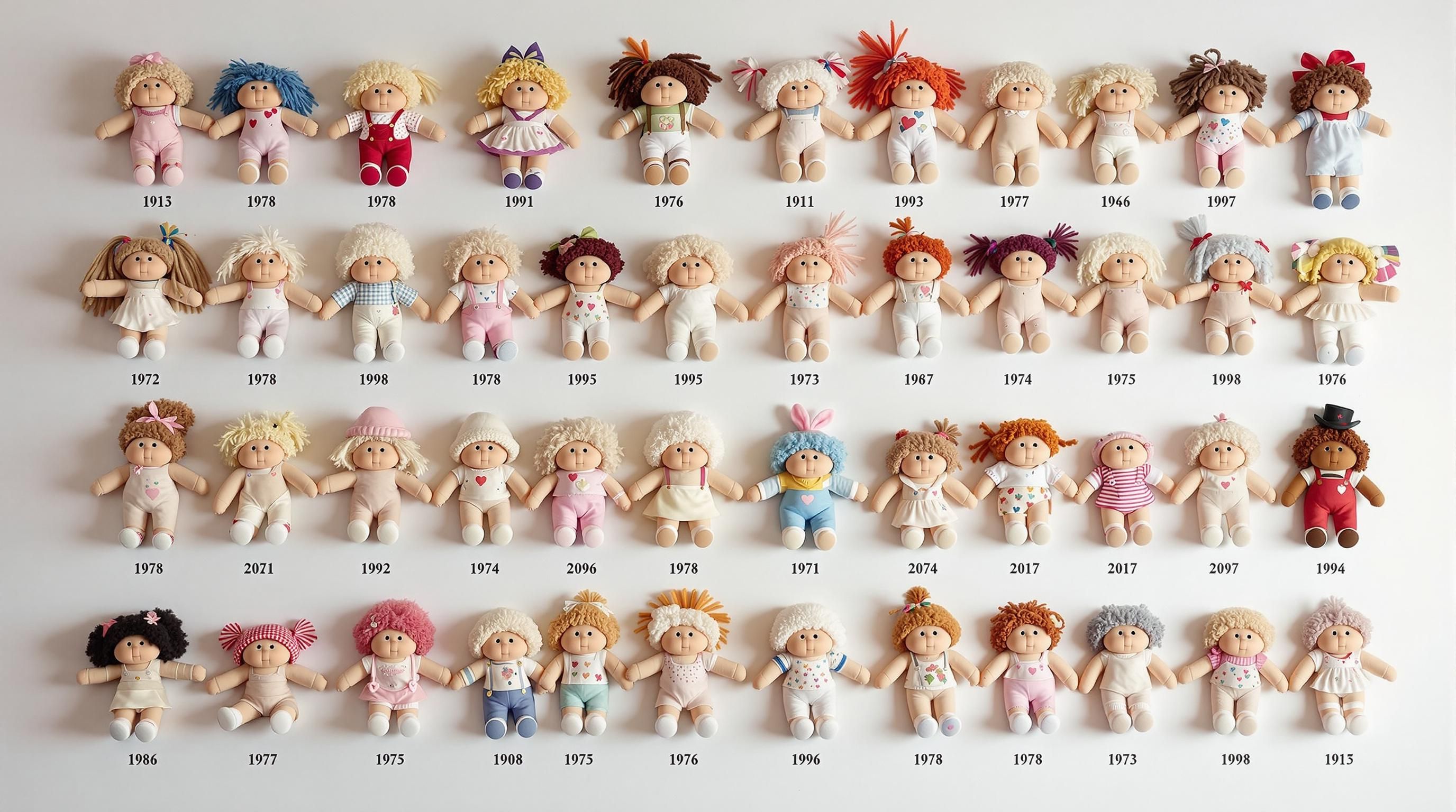 Collection of Cabbage Patch dolls from different eras