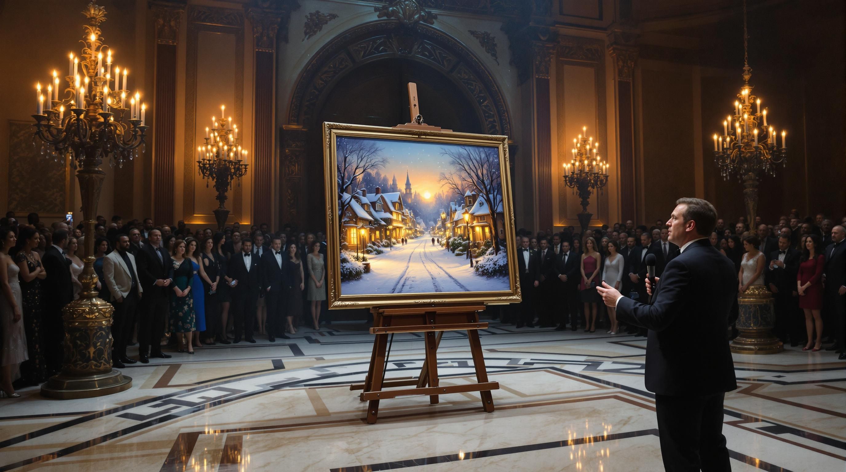 Thomas Kinkade standing in front of his artwork