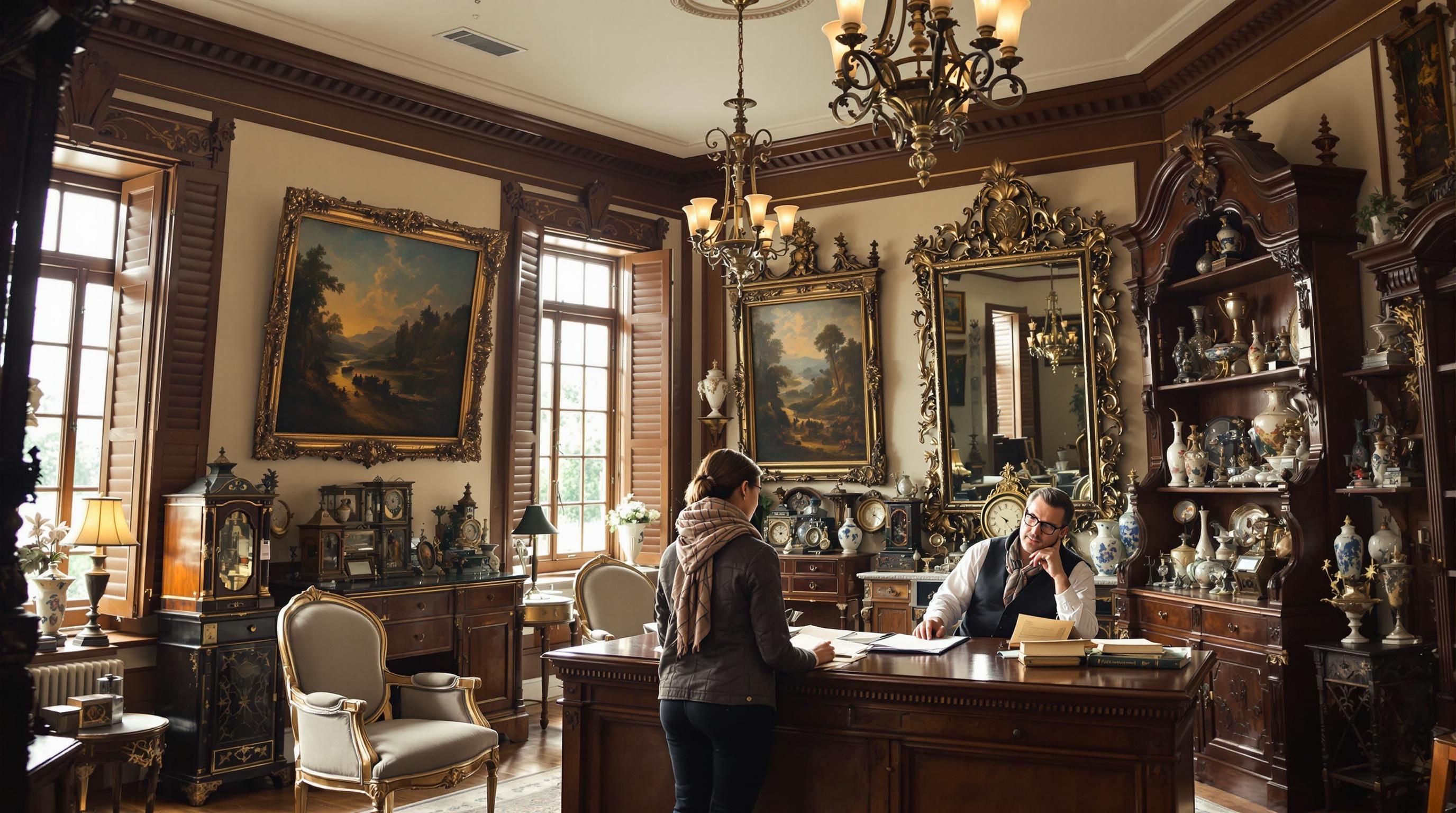 Appraiser documenting details about an antique item