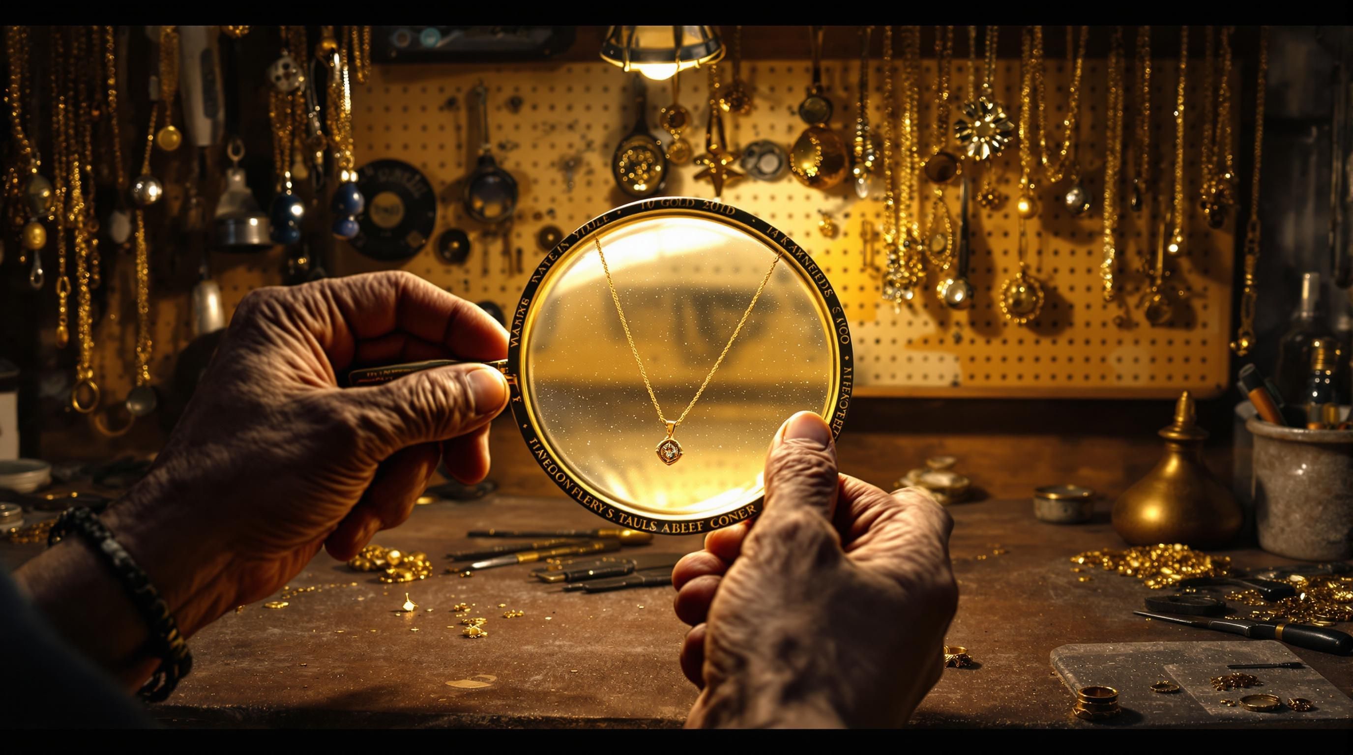 Digital scale weighing gold jewelry with calculator and gold price chart in background