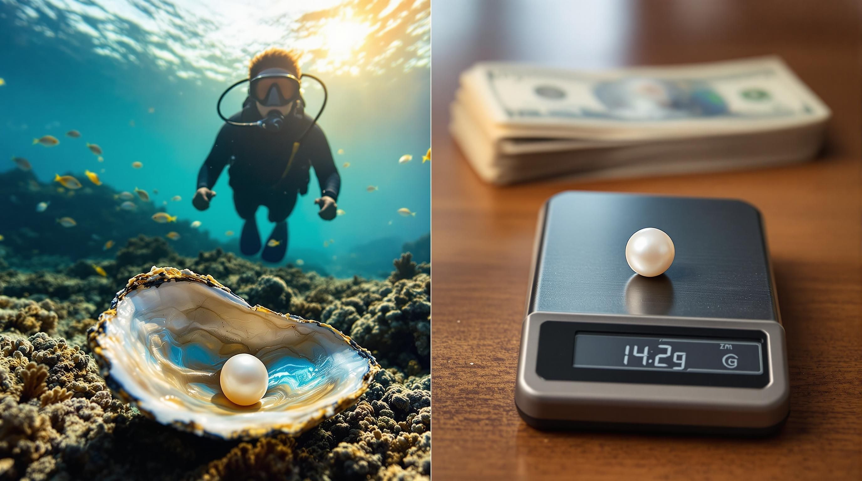 A gemologist examining a pearl with specialized equipment