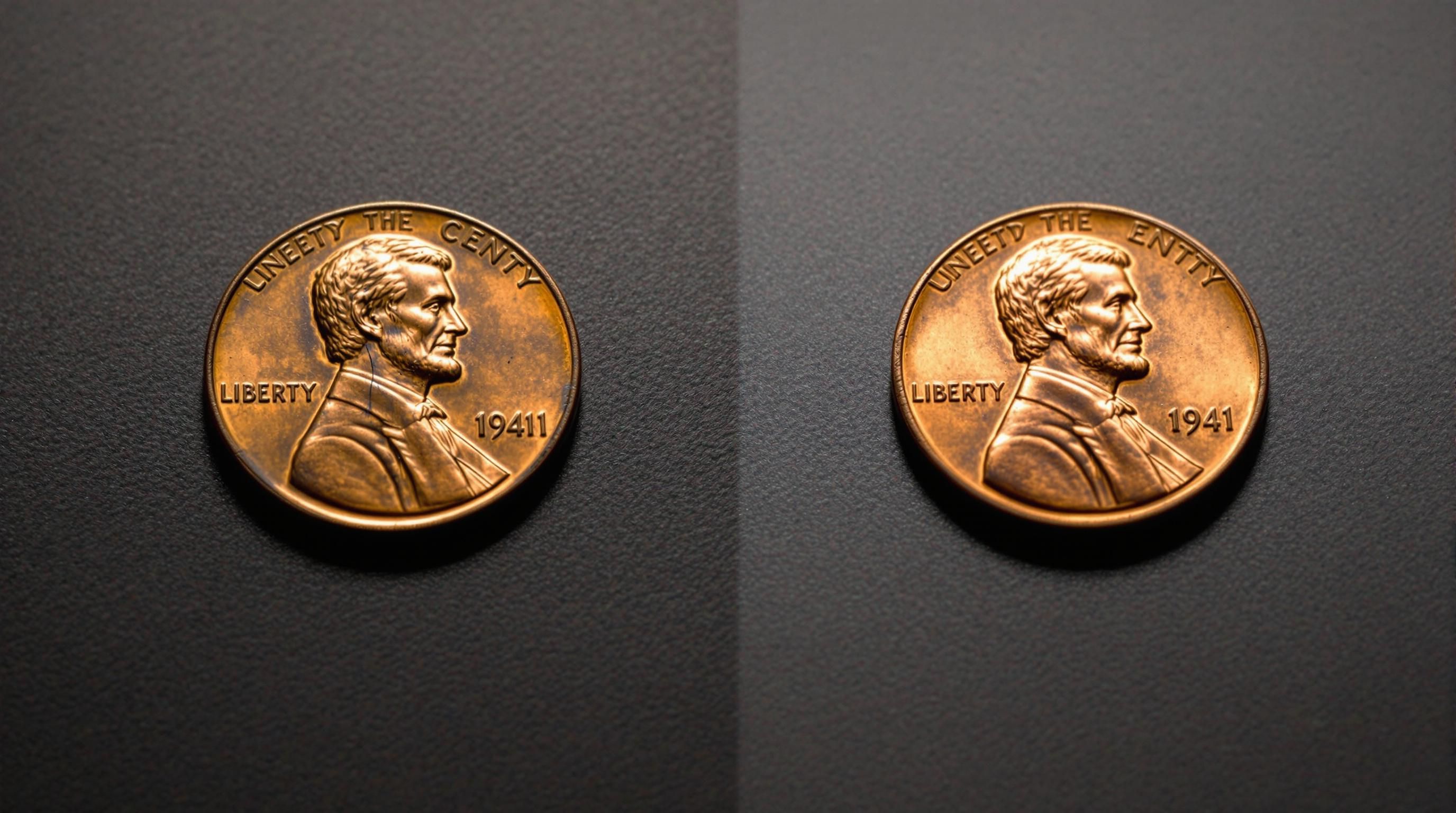 Close-up of a 1941 wheat penny showing the mint mark location under the date