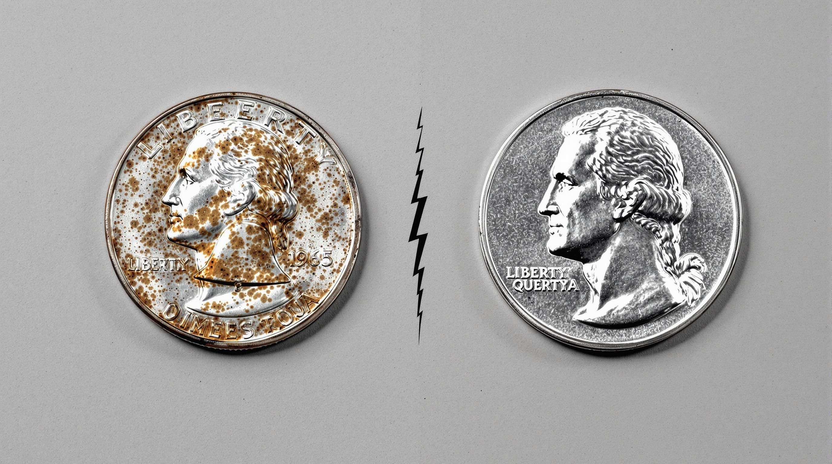 1965 quarter with visible error markings highlighted for identification