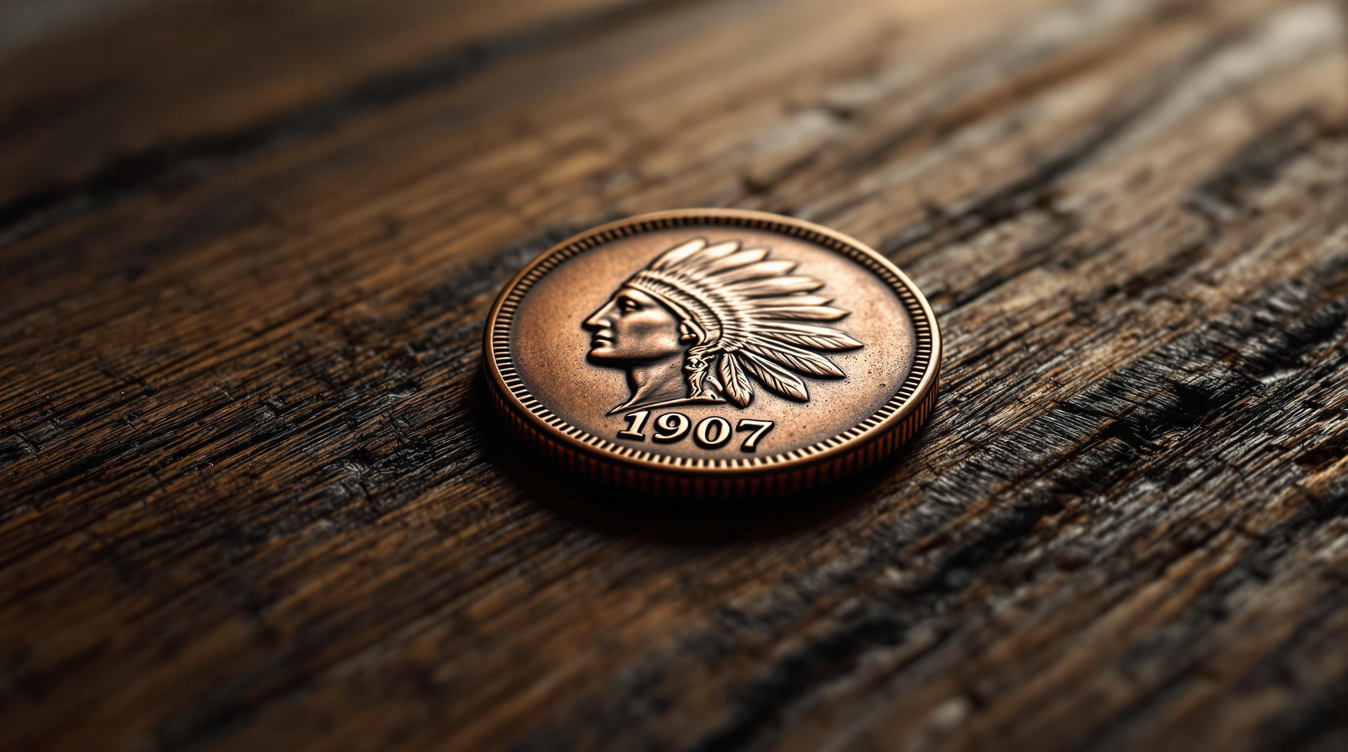 1907 Indian Head penny showing Liberty with feathered headdress