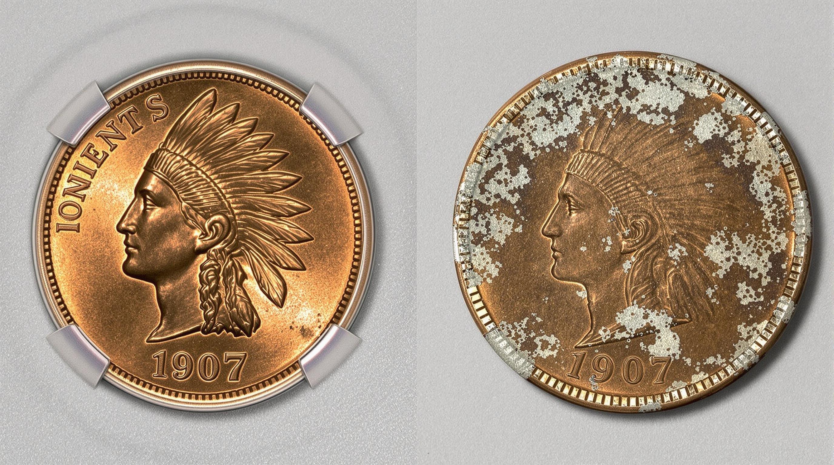 1907 Indian Head penny showing LIBERTY detail in headband