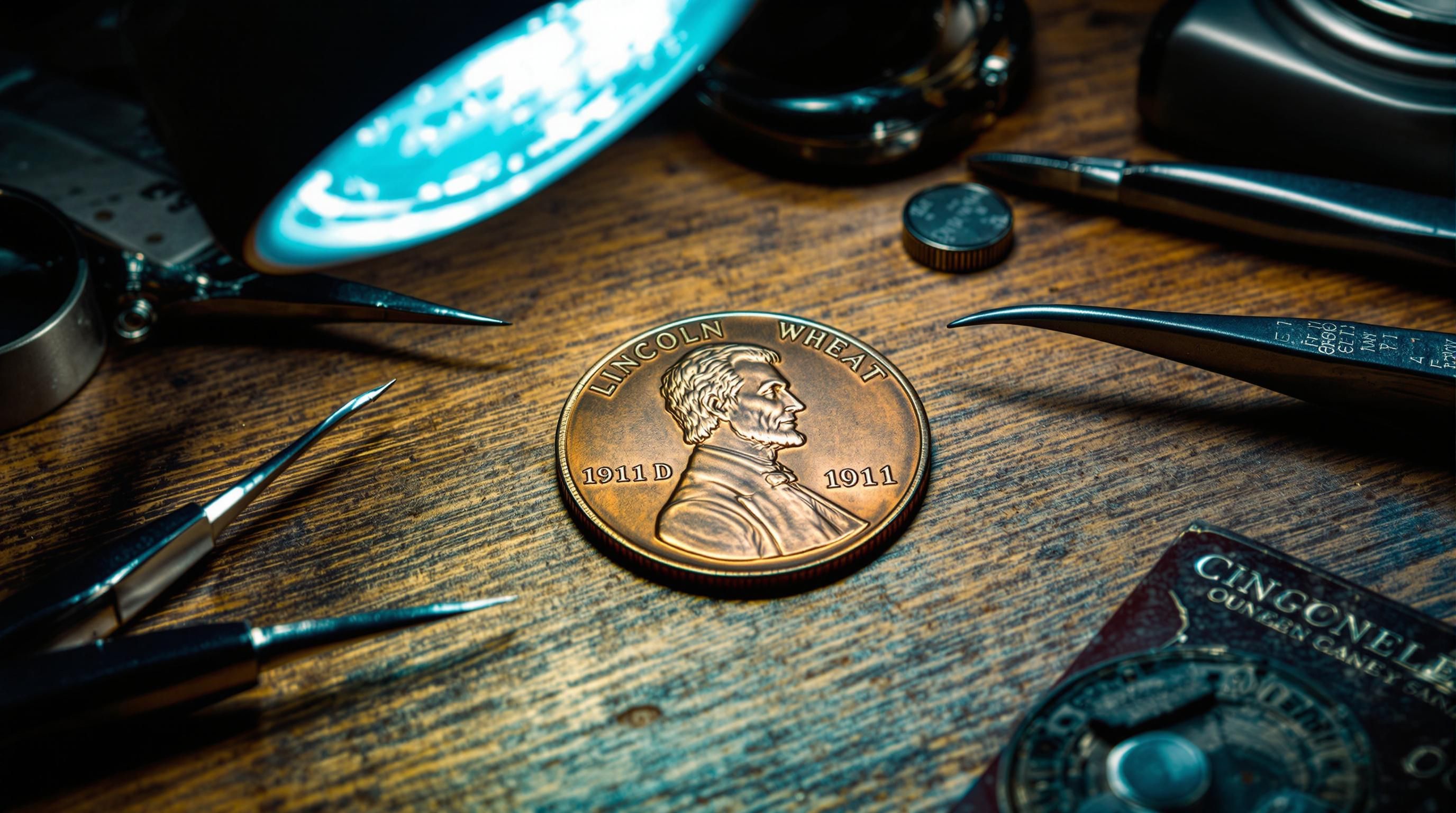 1911 penny showing the mint mark location beneath the date
