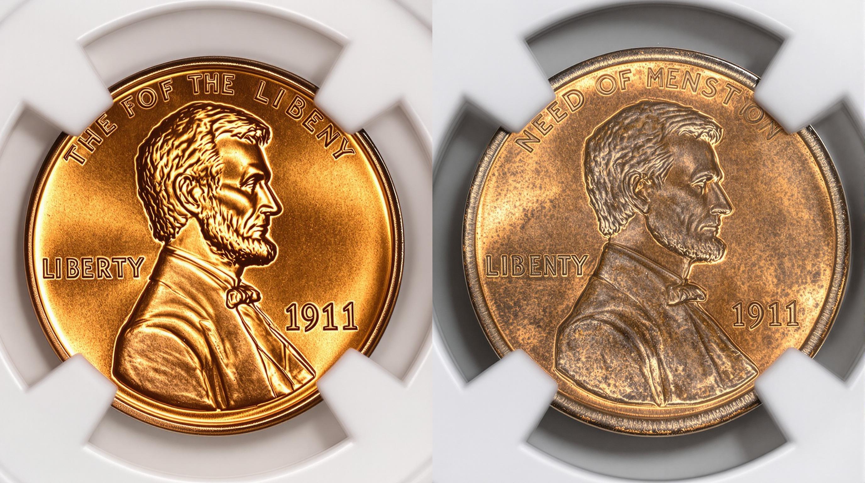 1911 penny with different mint marks and condition examples