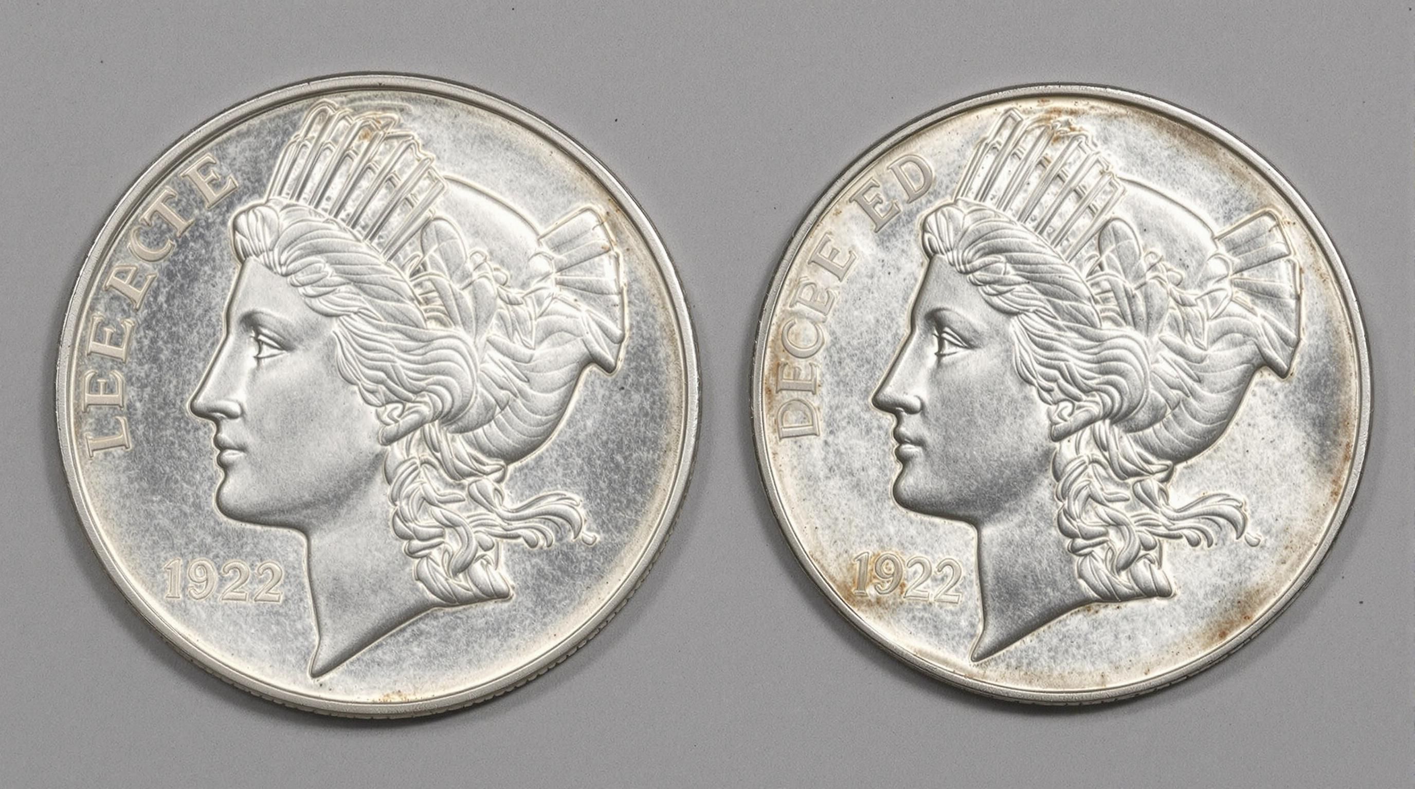 1922 Peace Dollar 'Moustache' VAM-12A variety showing the distinctive die error