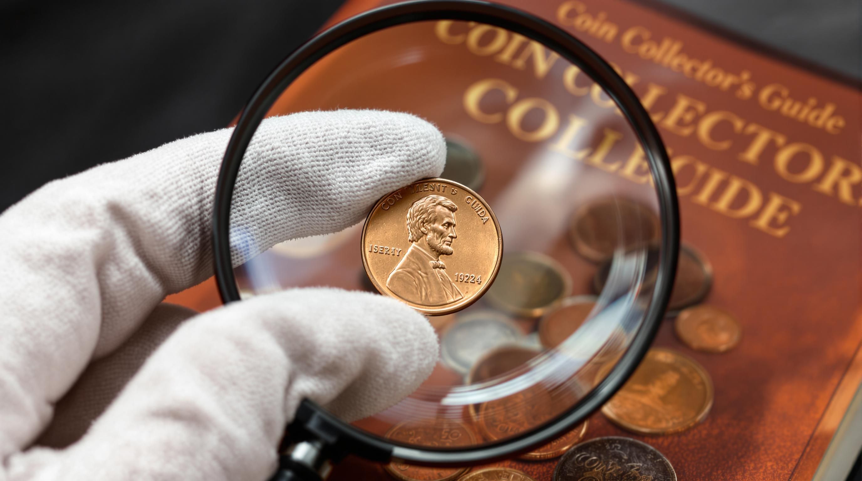Close-up of a 1924 penny showing mint mark location