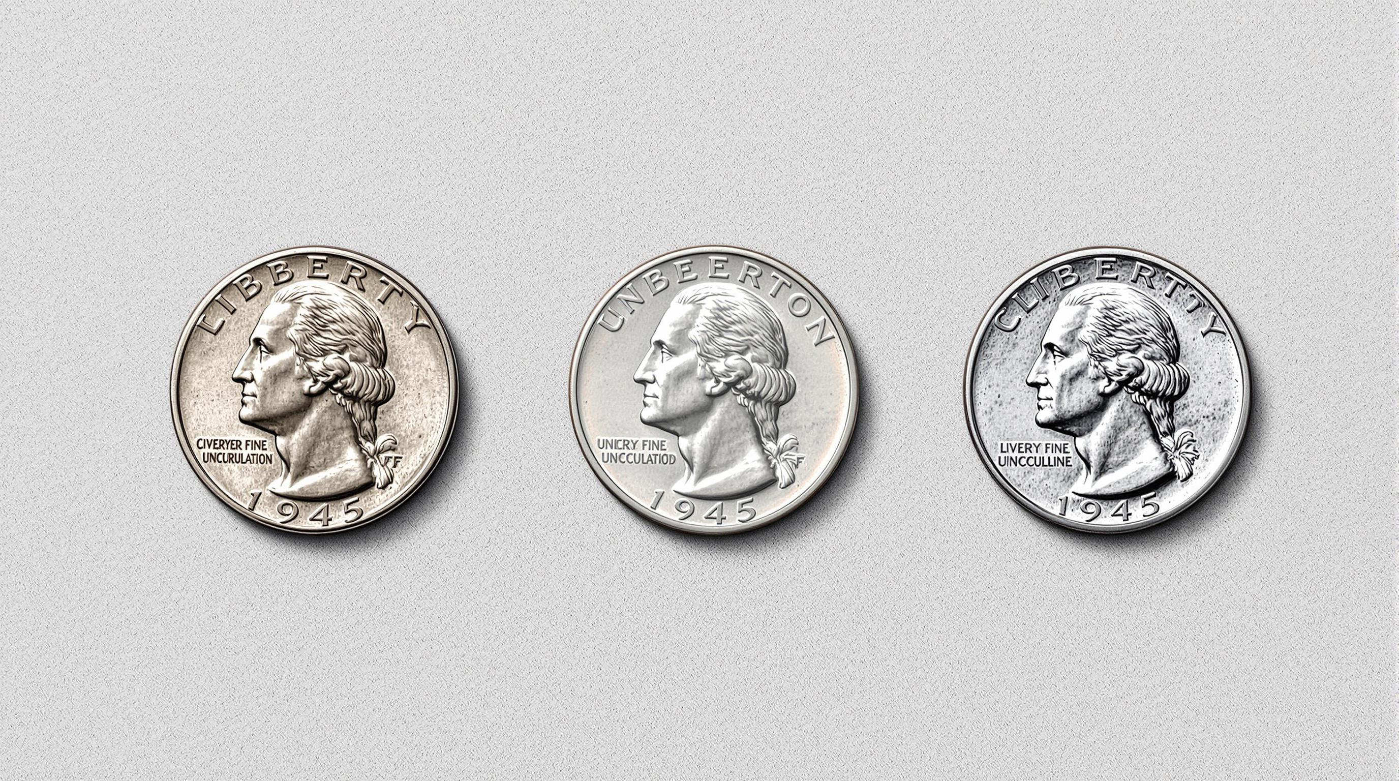 1945 quarter showing different mint mark locations