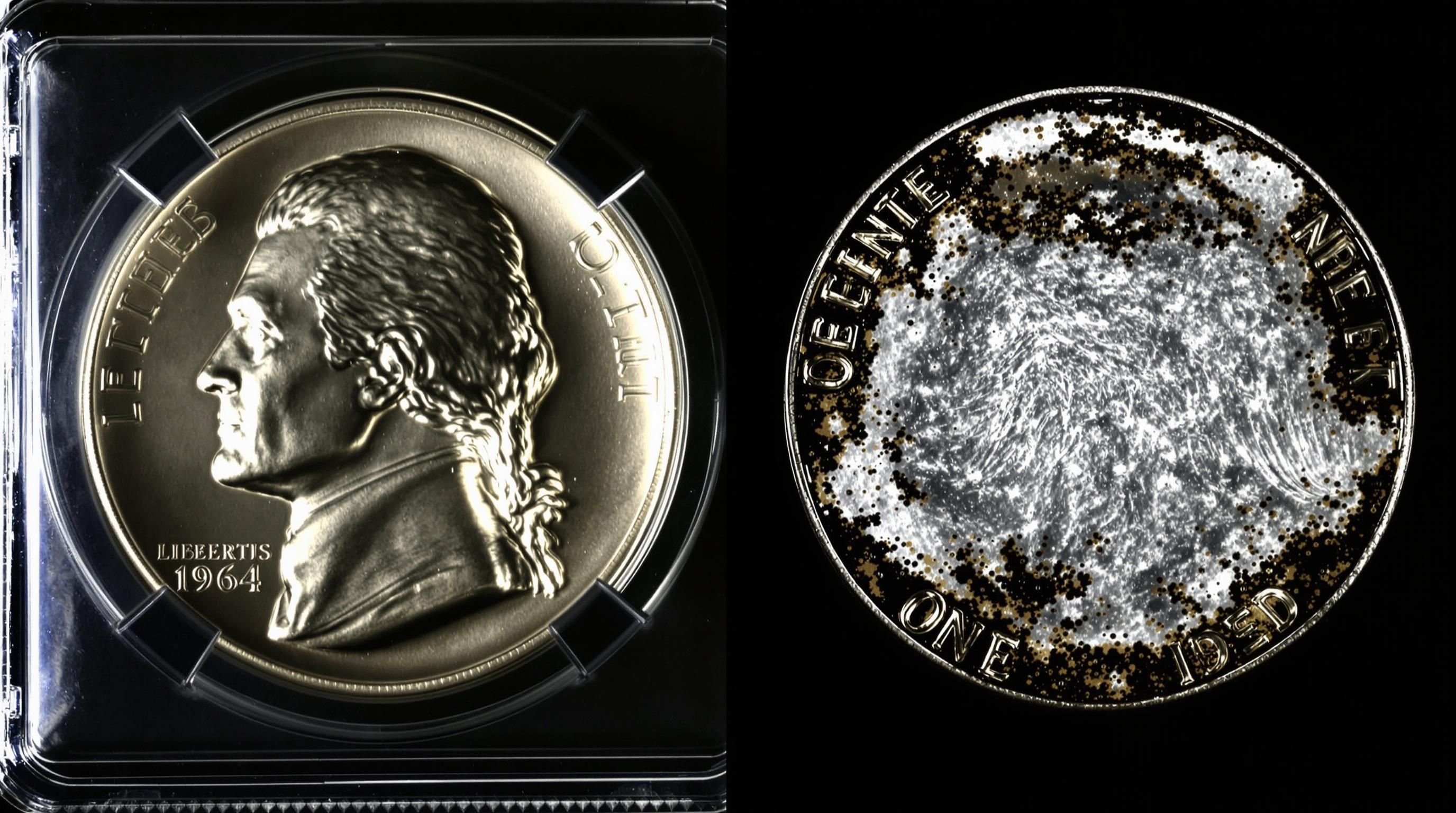 Magnified view of the steps on Monticello showing full steps on a high-grade 1964-D nickel