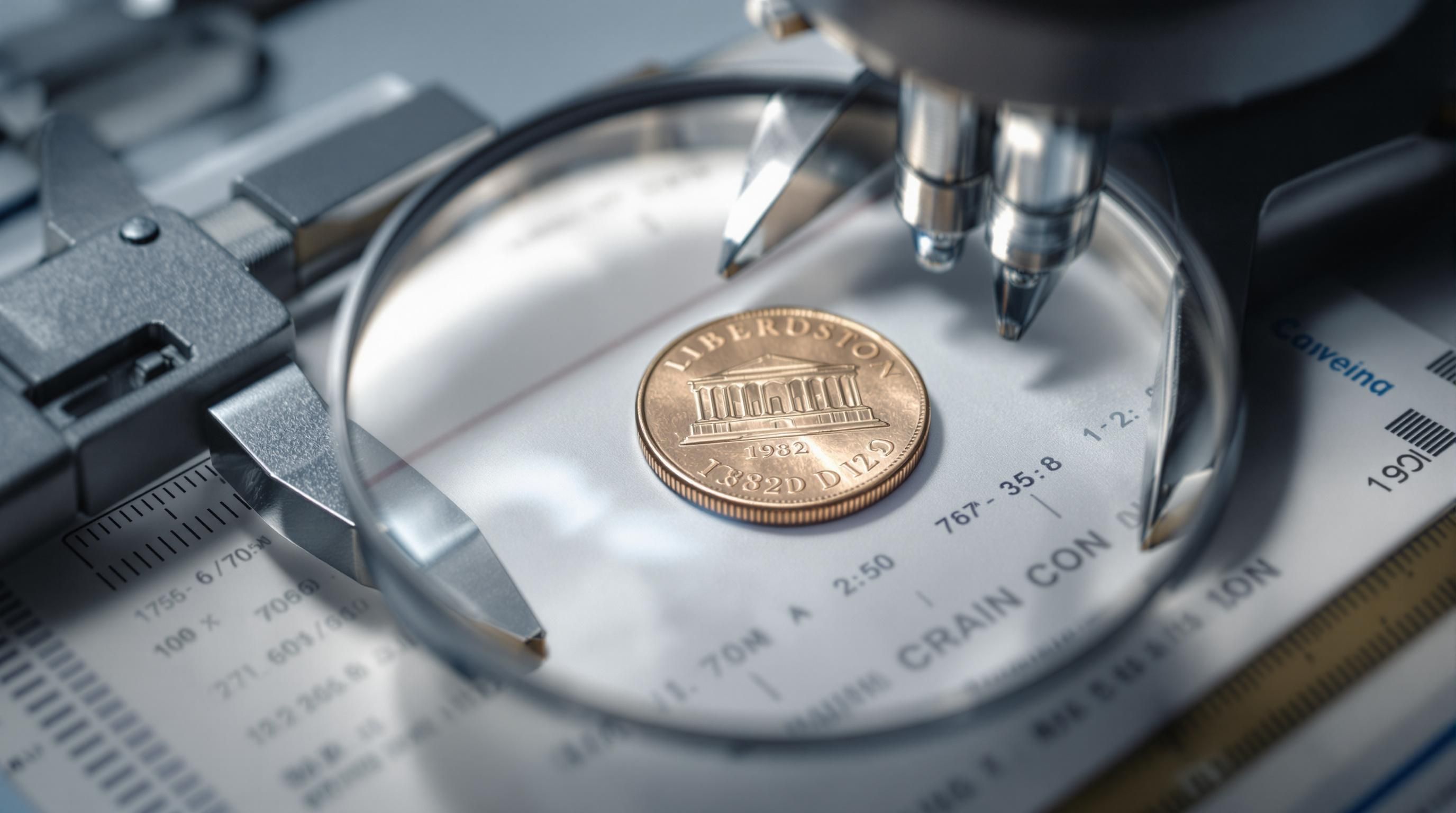 Different 1982-D penny varieties showing large date vs small date comparison