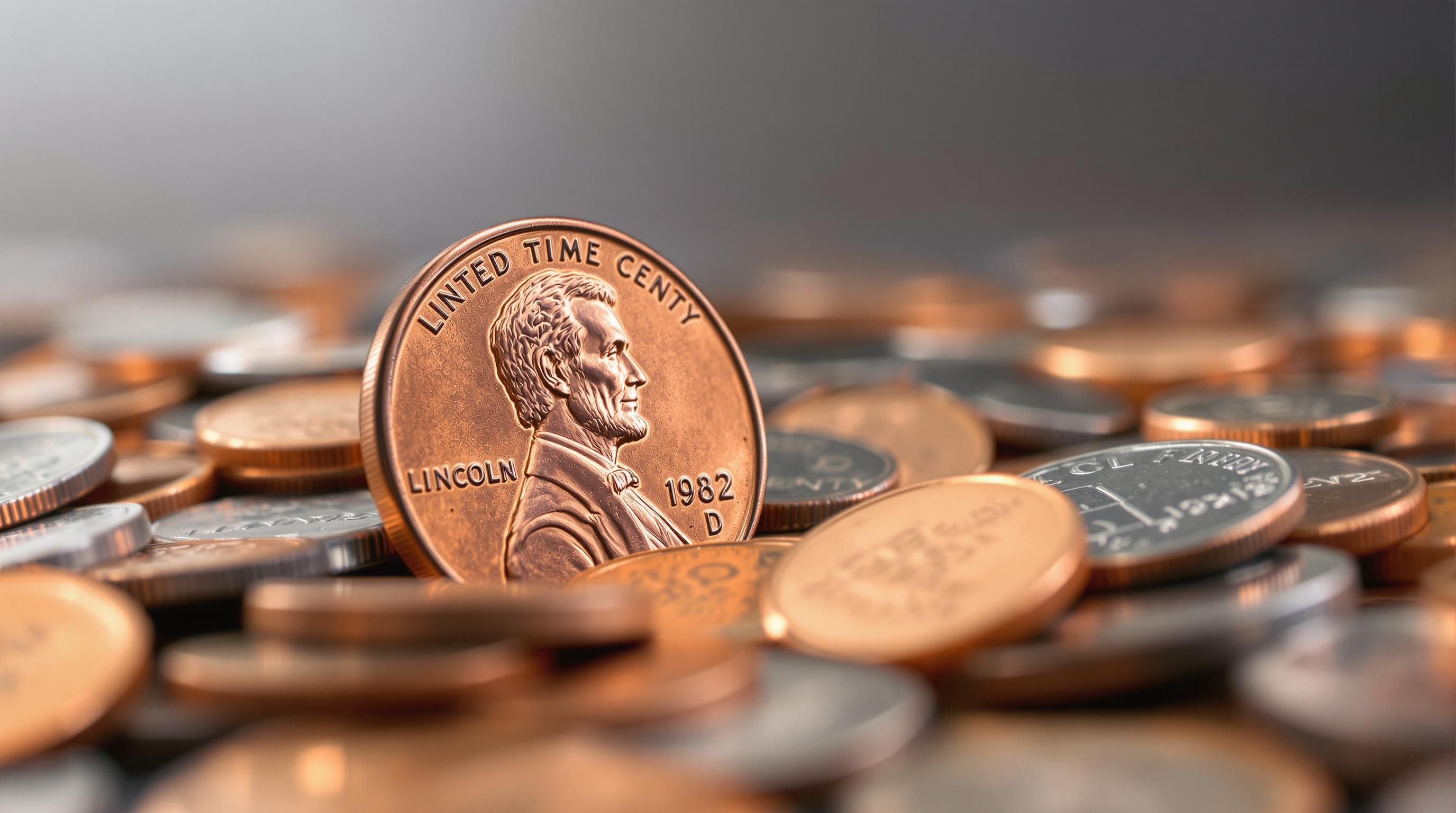 Close-up comparison of small date and large date features on 1982 pennies