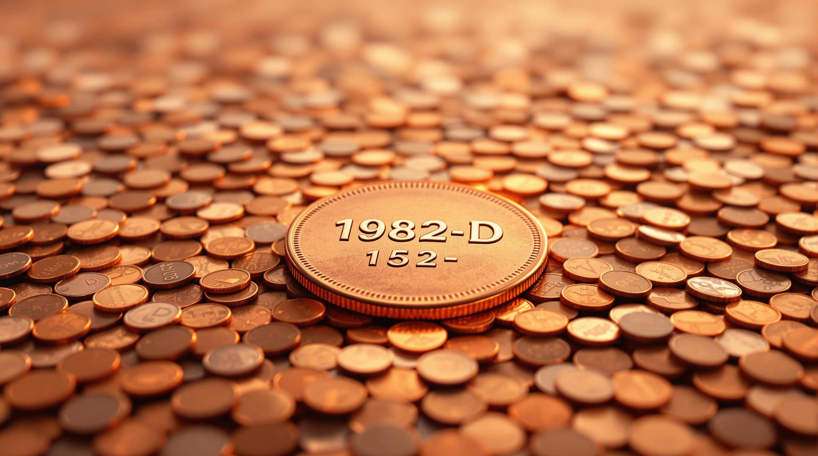 Various 1982-D penny errors including double die and off-center strikes