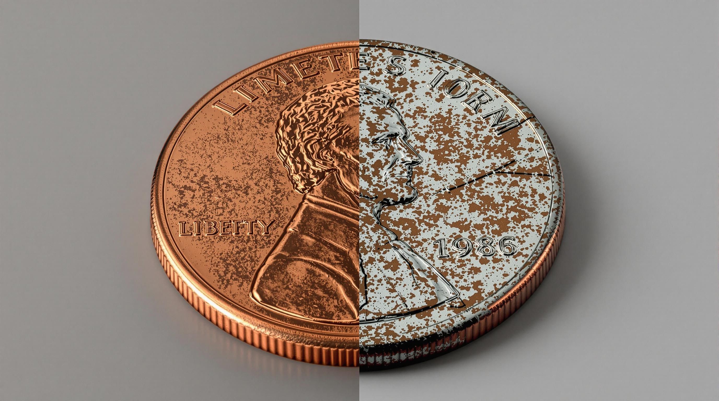 1986 D penny showing mint mark location