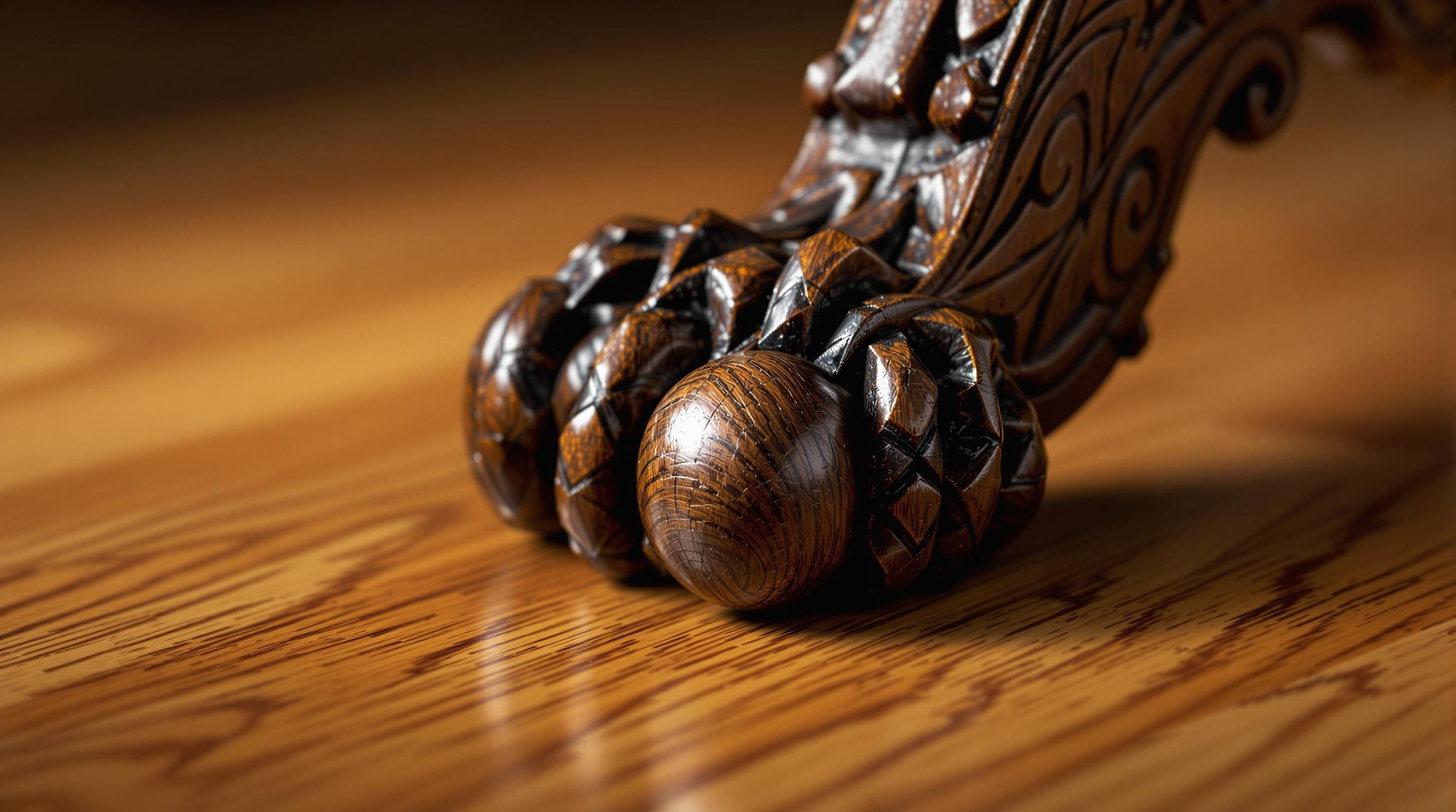 Antique oak claw foot table with ornate ball and claw carved feet details