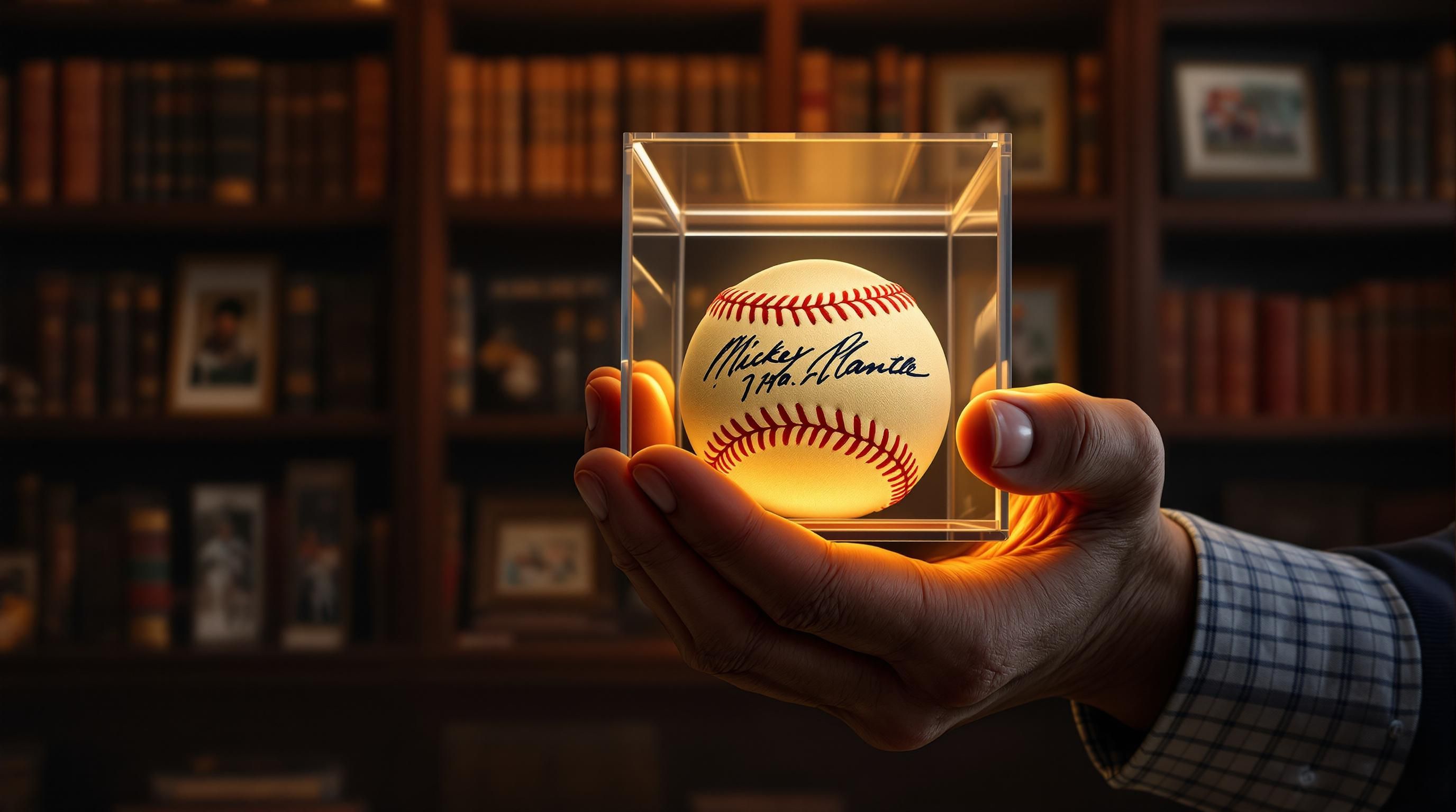 Mickey Mantle signing baseballs at memorabilia show