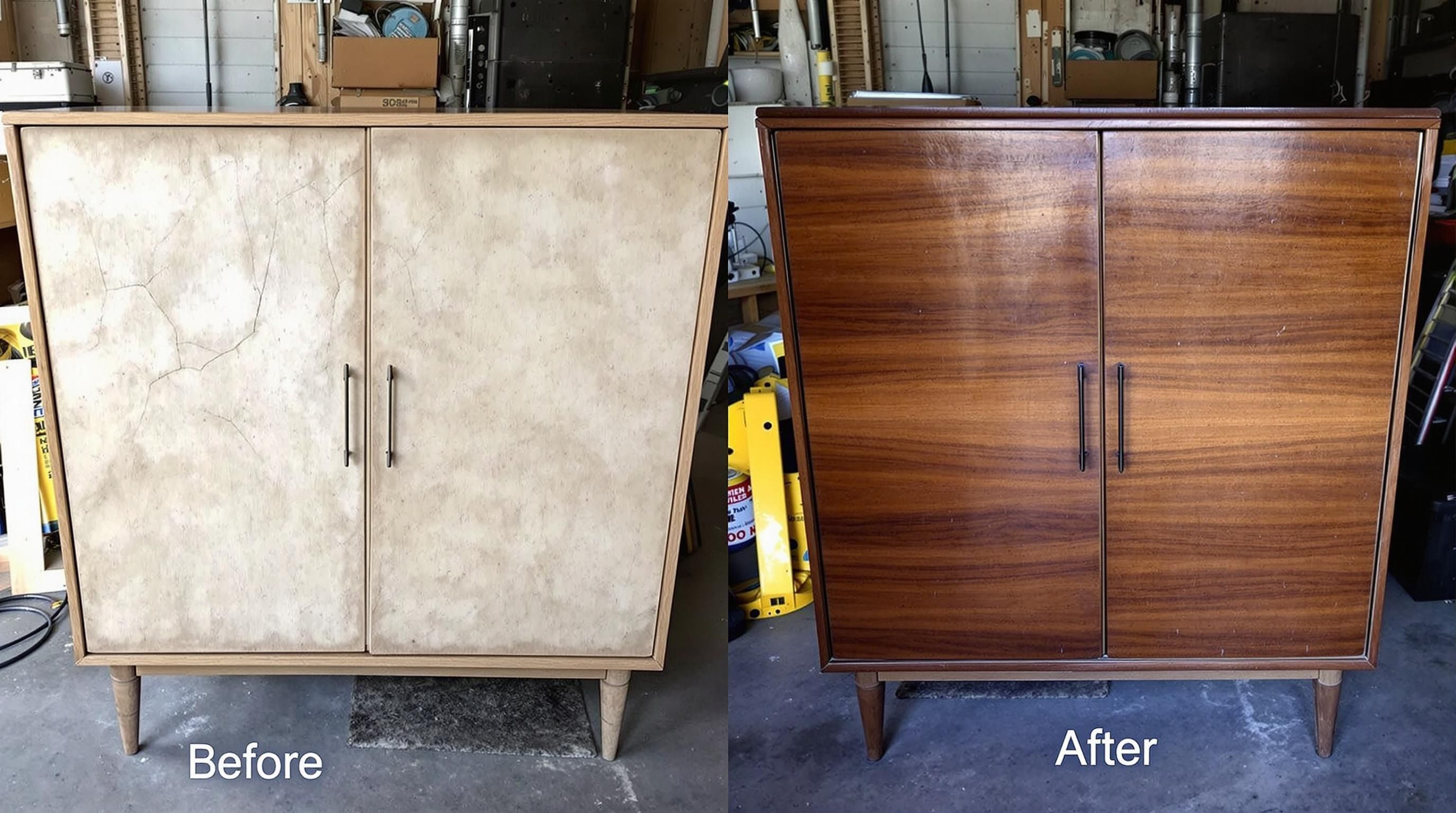 Vintage record player cabinet with integrated audio components