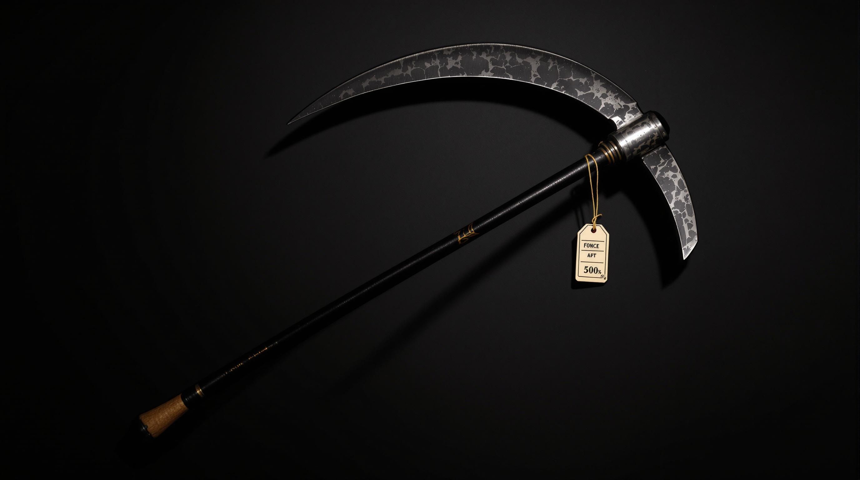 Antique scythe with visible maker’s mark on the blade