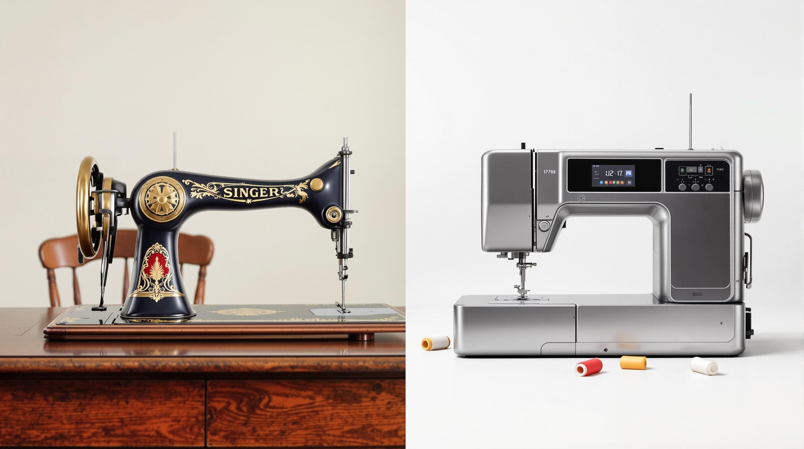 Beautiful antique Singer sewing machine in wood cabinet
