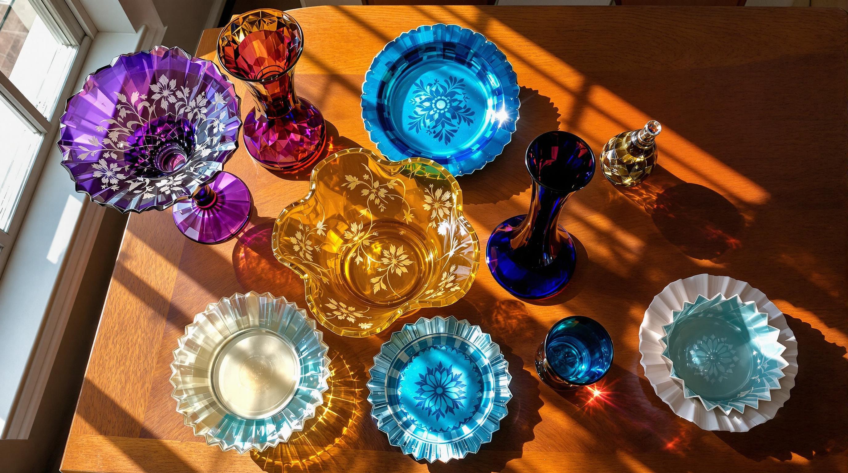Carnival glass bowl being examined closely for condition issues like chips or cracks