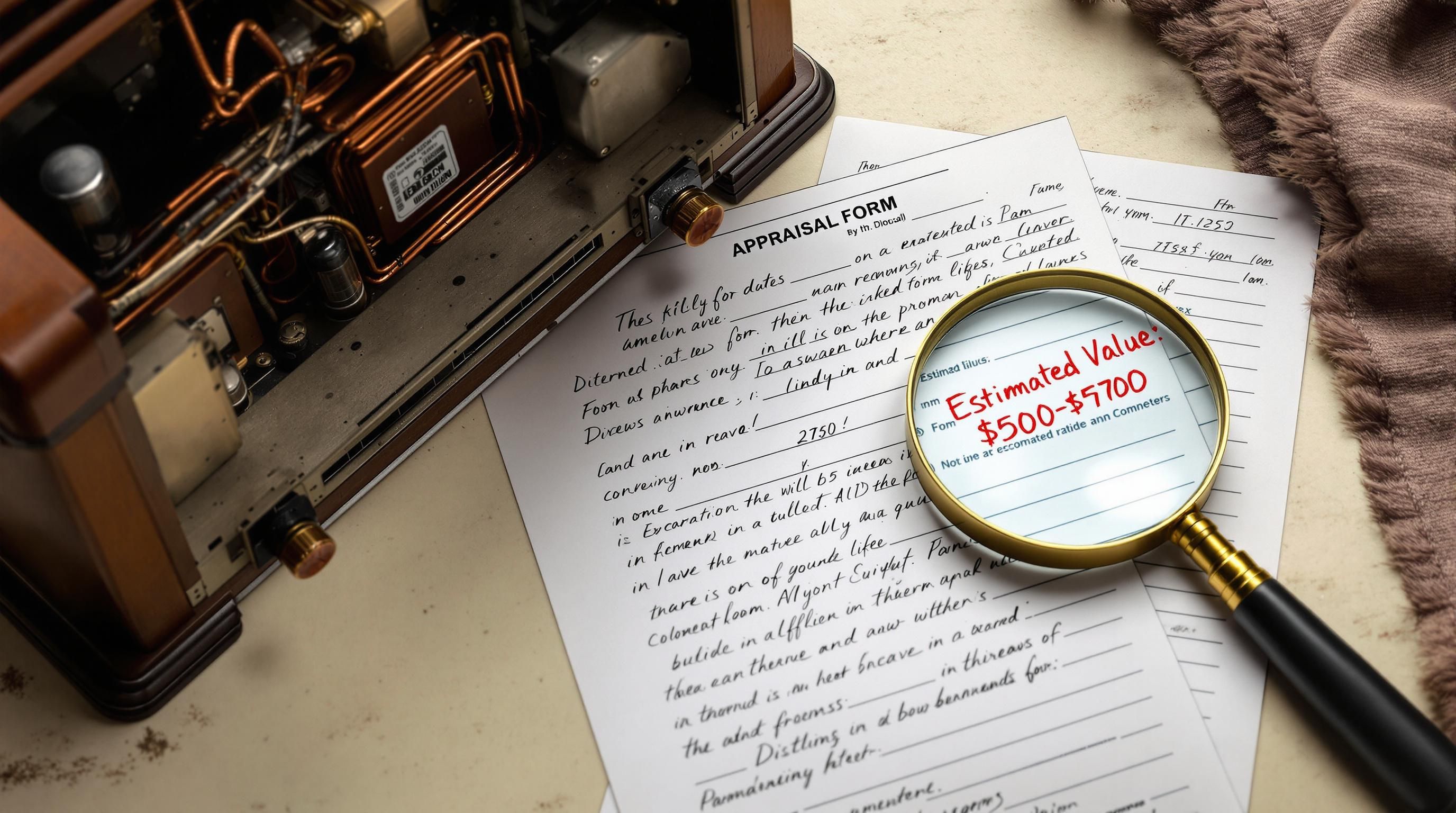 Collector examining antique radio components for appraisal