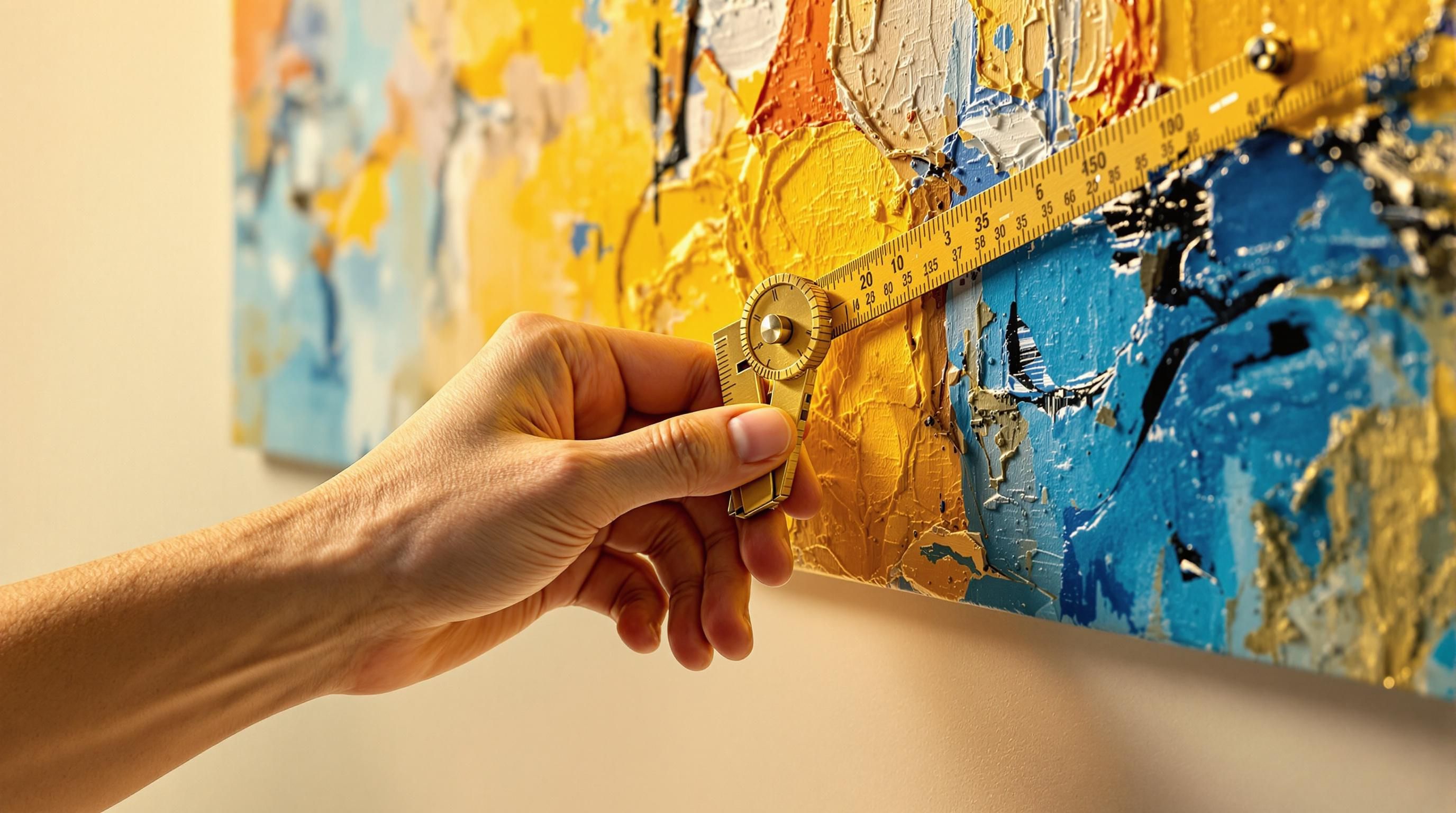 Professional art appraiser examining painting details with magnifying glass for valuation