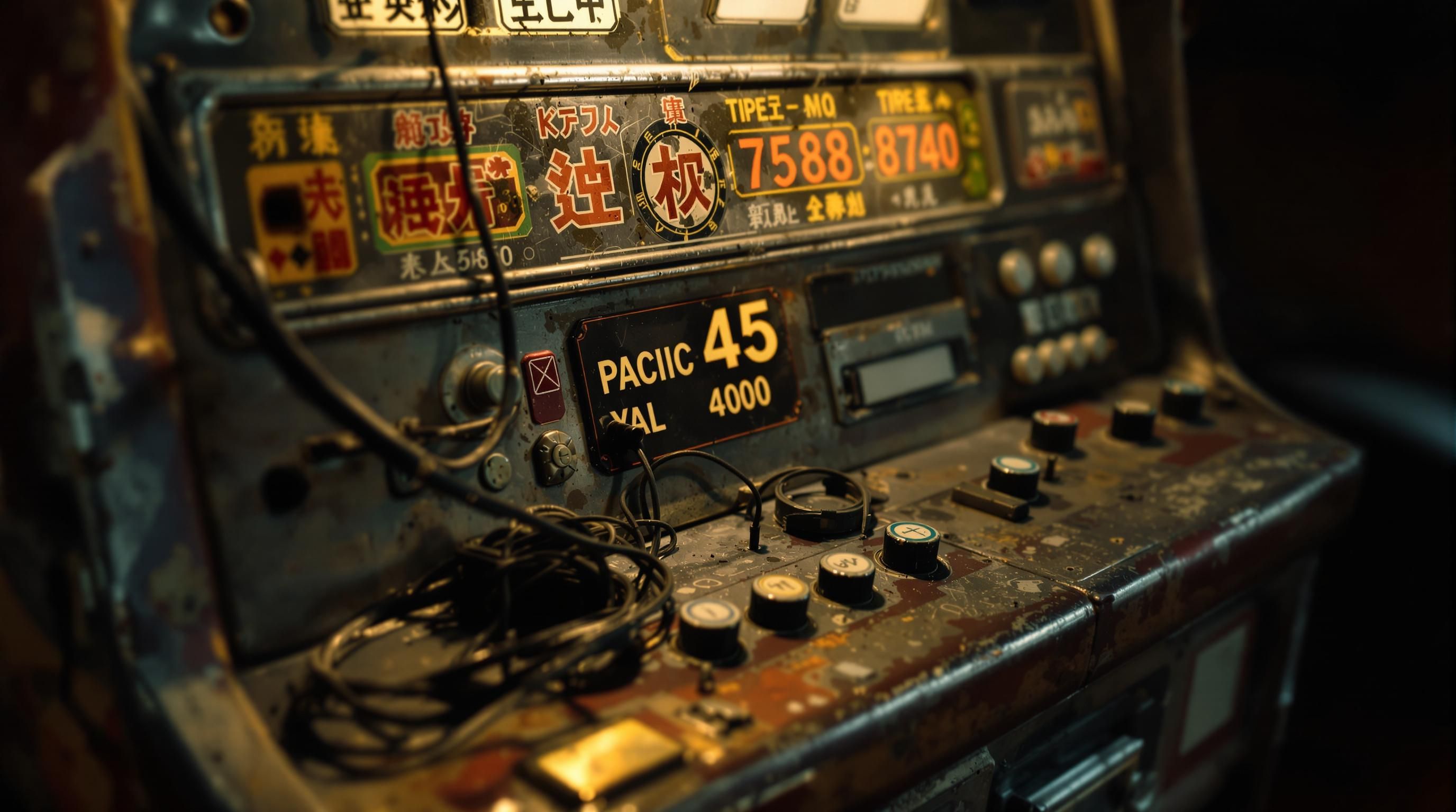 Japanese Pachislo slot machine with colorful display and control buttons