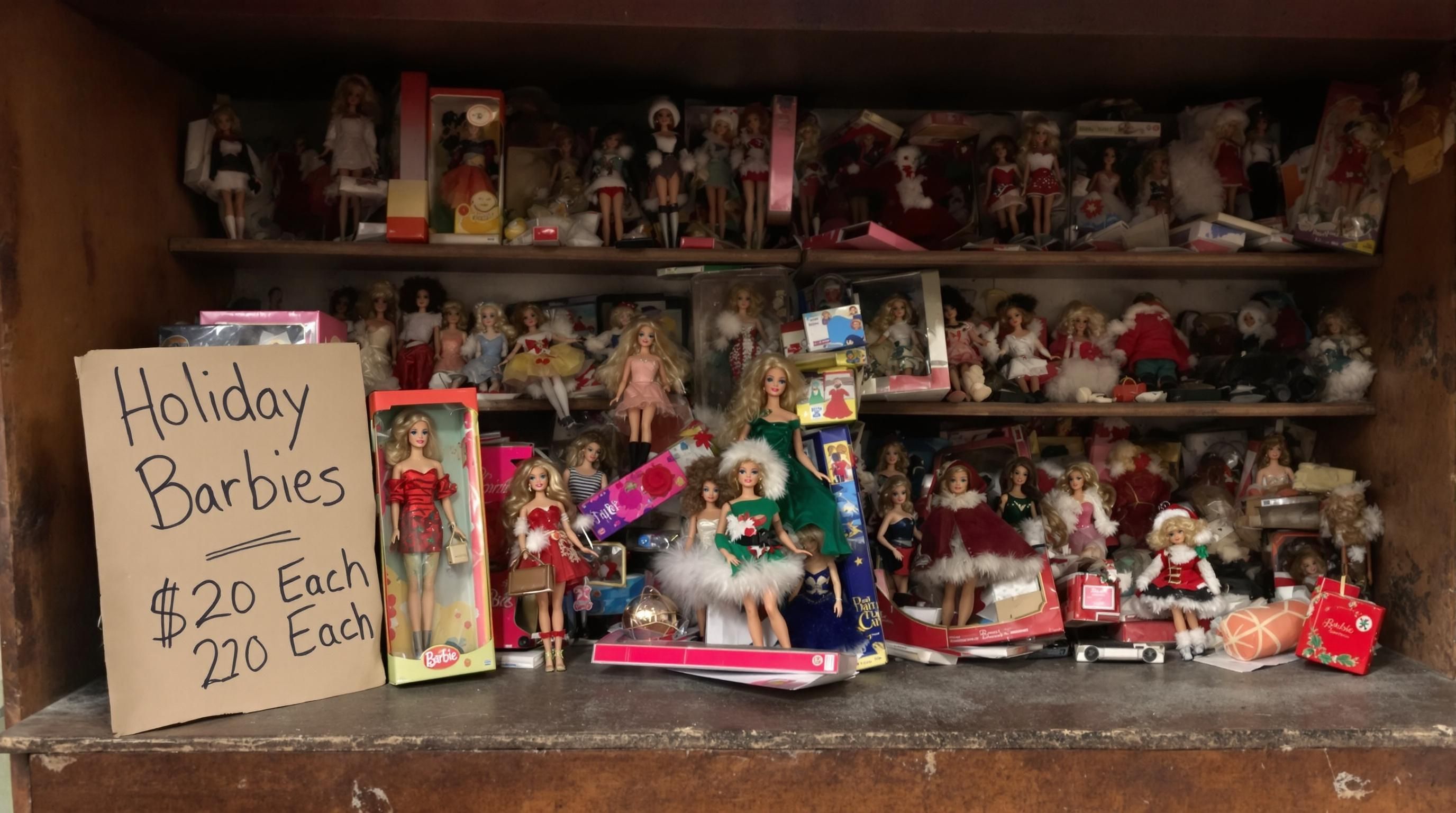 1990s Holiday Barbie doll in red dress with original packaging showing collectible value