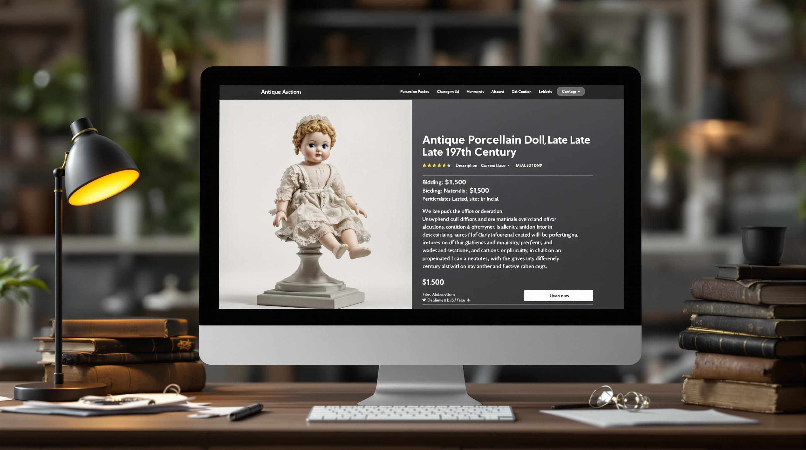 Screen showing online auction sites with antique valuations