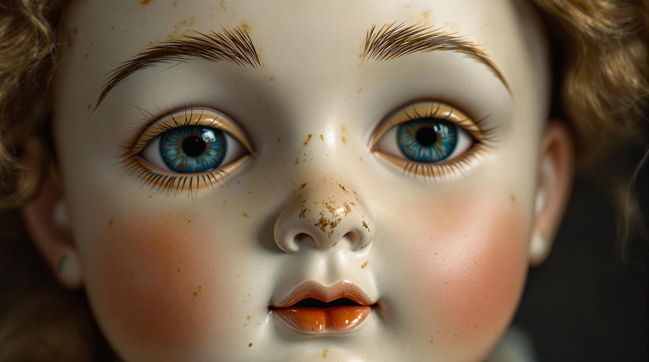 Antique German bisque doll from the late 19th century with original dress and leather body