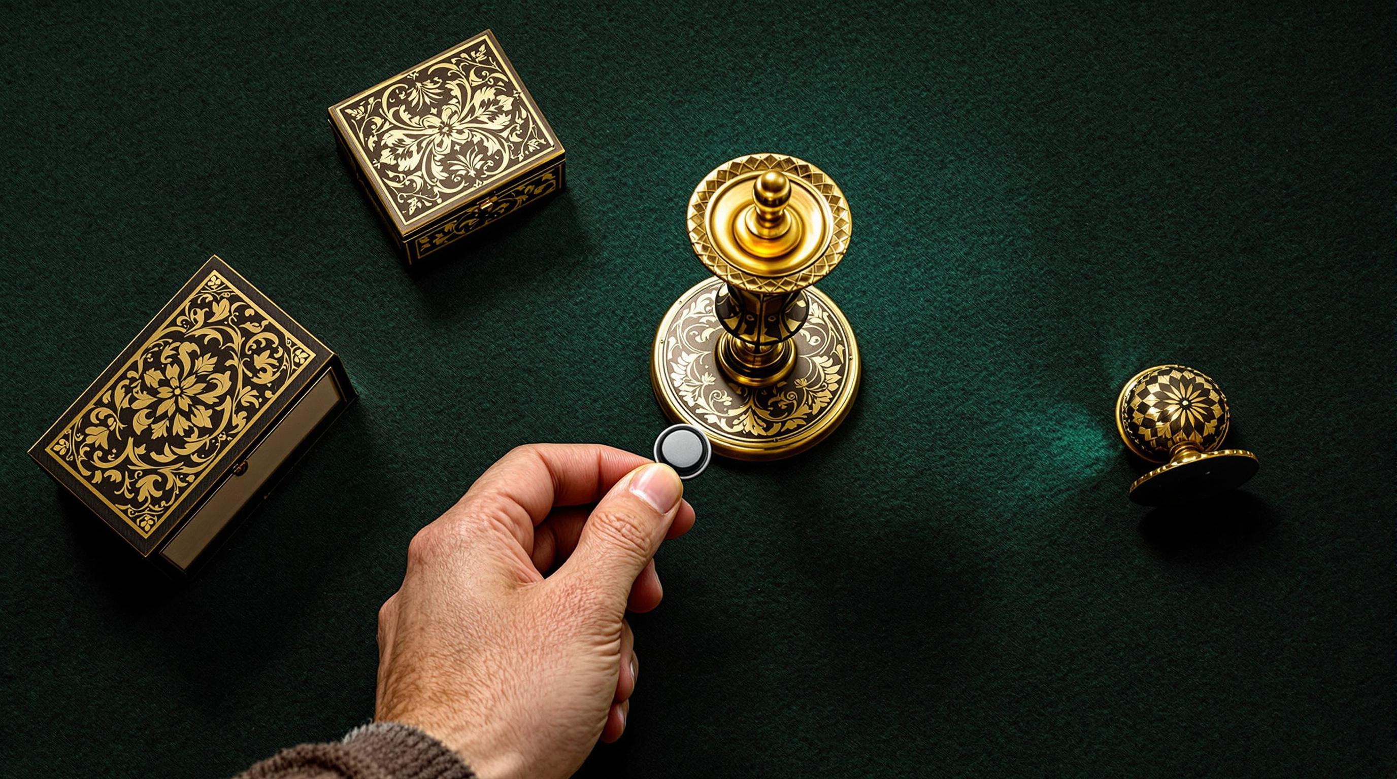Performing a magnet test on antique brass candlestick