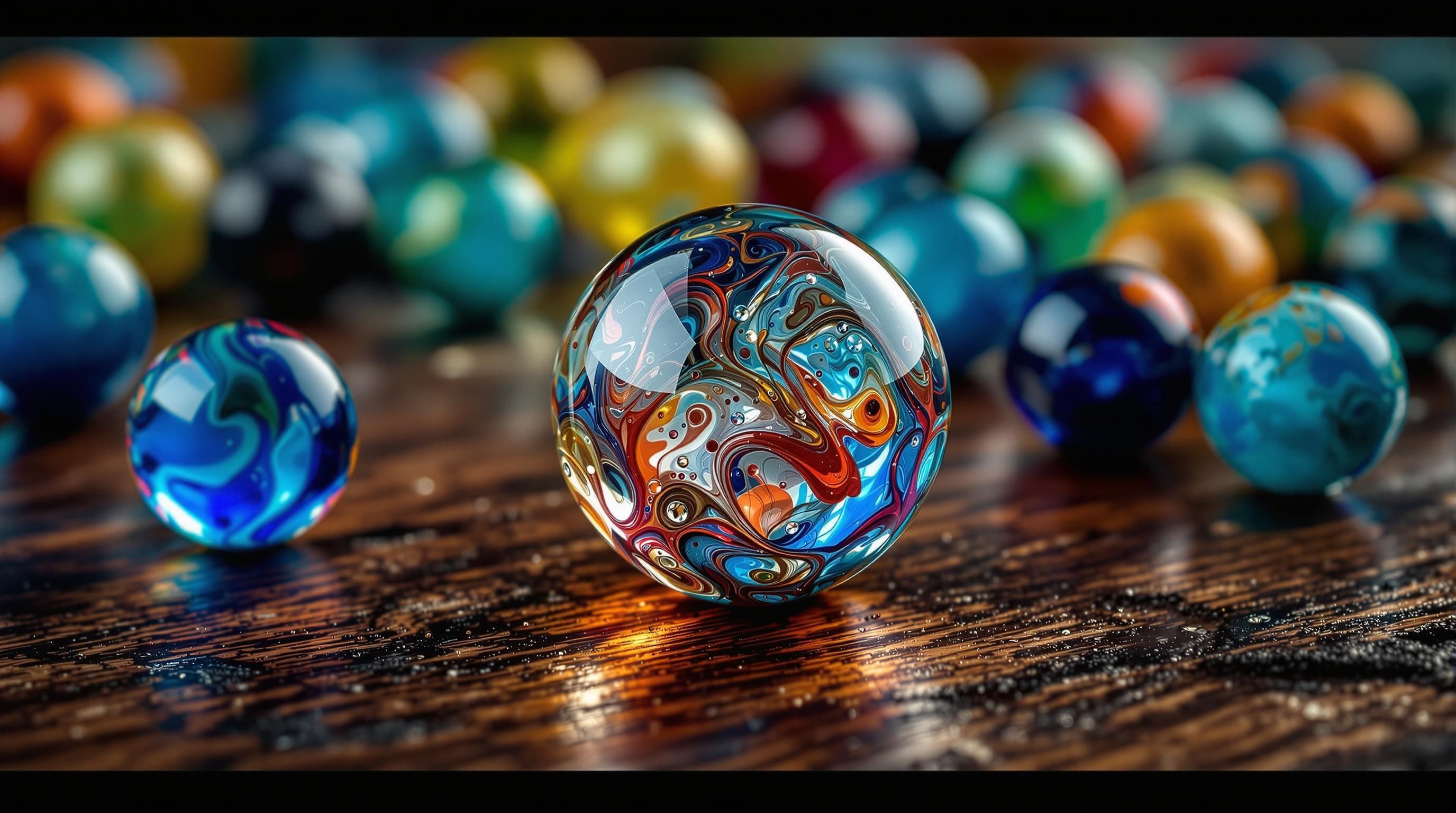 Diverse collection of rare antique marbles displaying handmade pontil marks and valuable color patterns